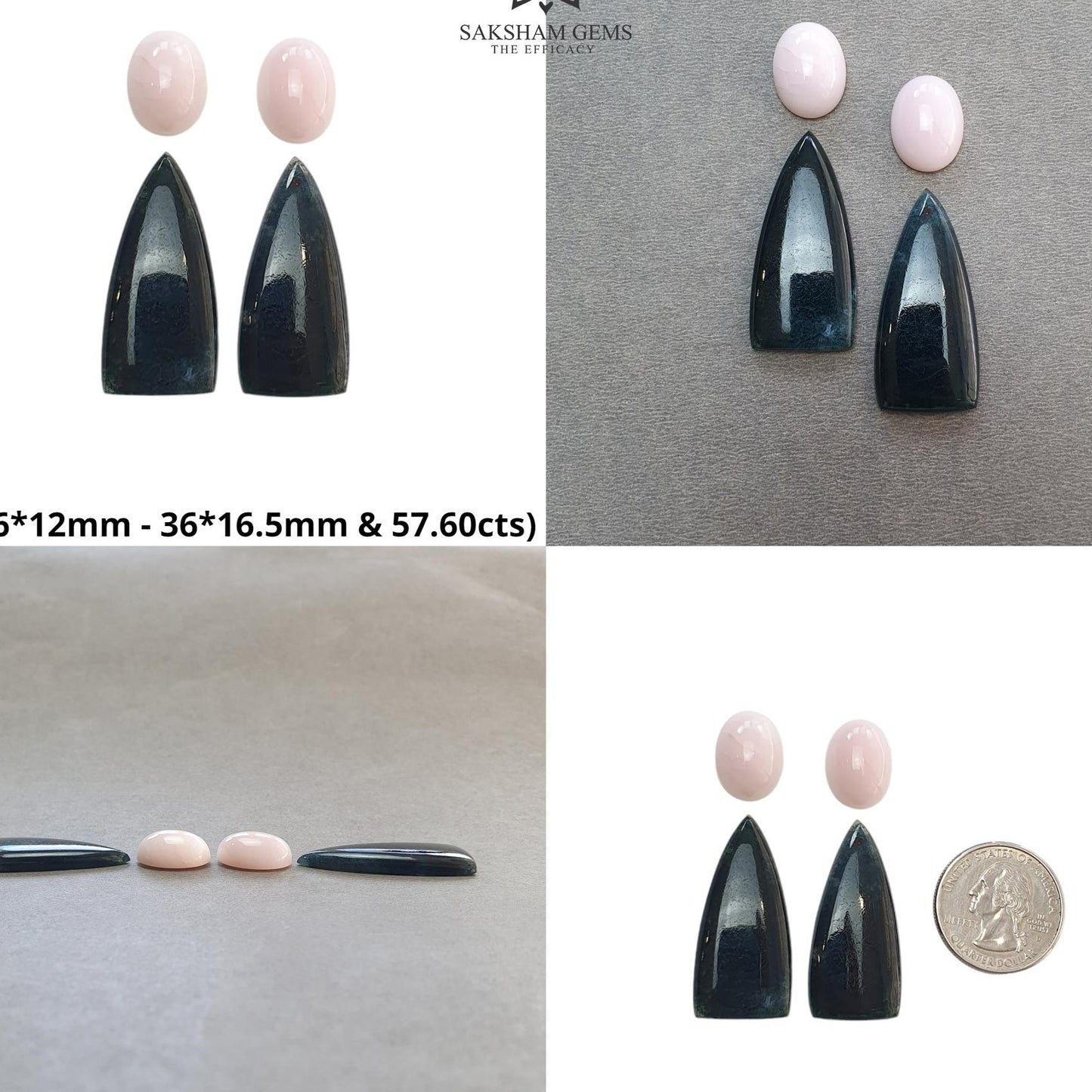 Moss Agate Chrysoprase & Opal Gemstone Step Cut Cabochon : Natural Untreated Bi-Color Agate Triangle Olav Shape 4pcs Set