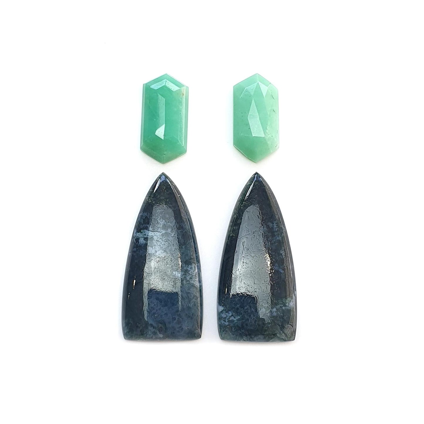 Moss Agate Chrysoprase & Opal Gemstone Step Cut Cabochon : Natural Untreated Bi-Color Agate Triangle Olav Shape 4pcs Set