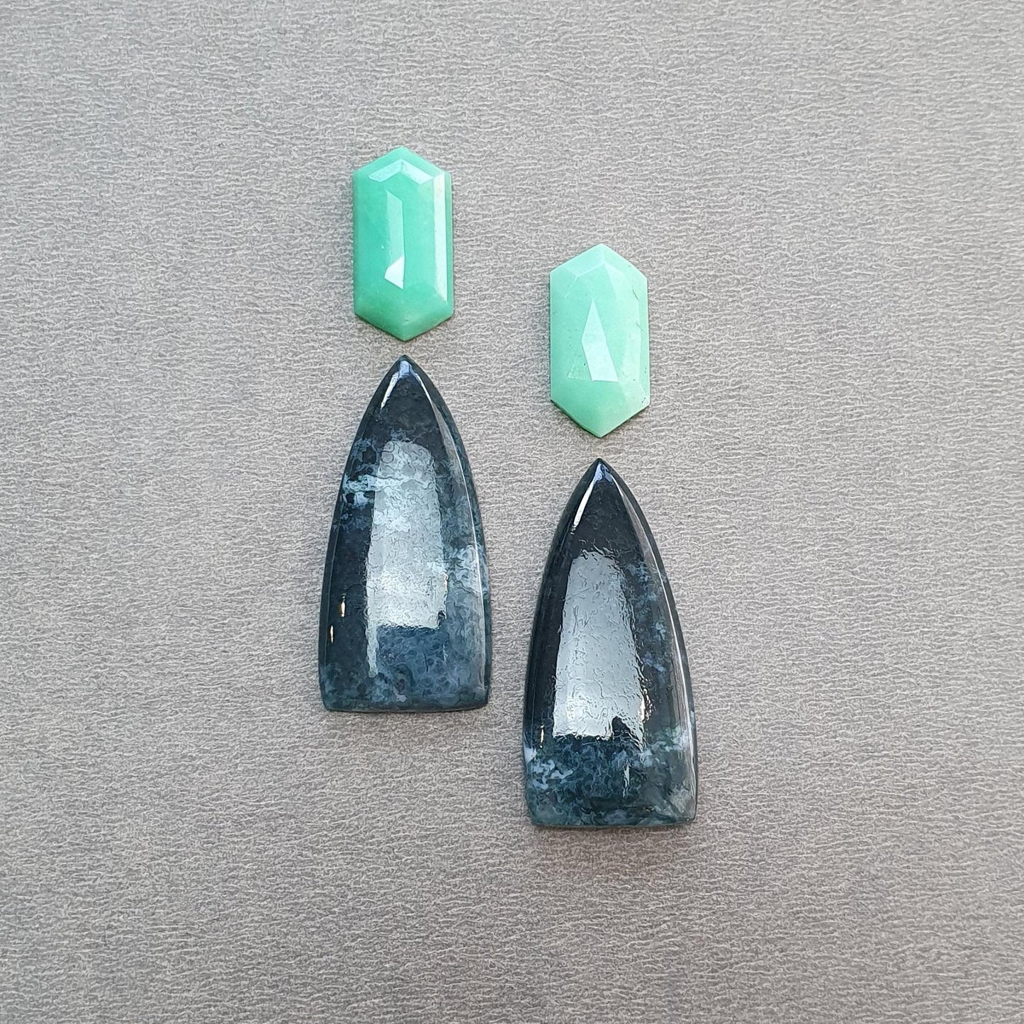 Moss Agate Chrysoprase & Opal Gemstone Step Cut Cabochon : Natural Untreated Bi-Color Agate Triangle Olav Shape 4pcs Set
