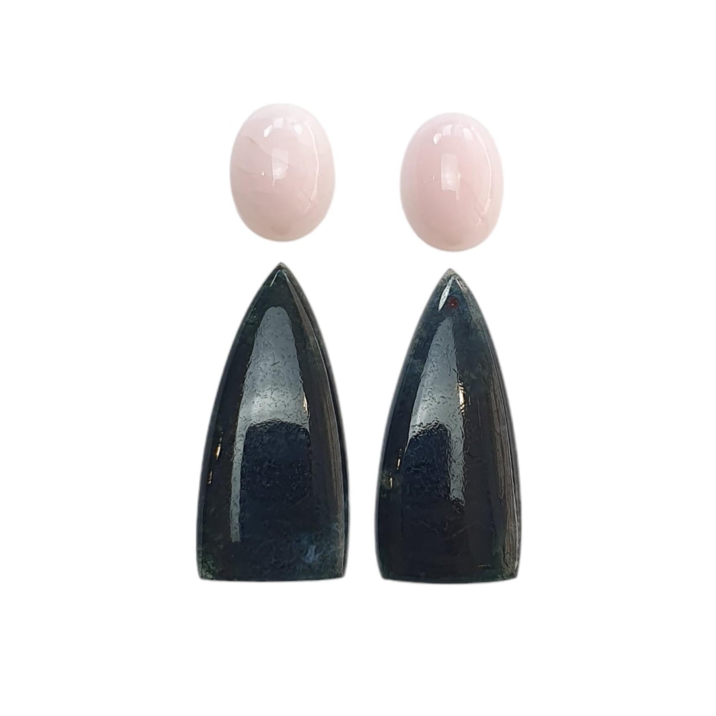 Moss Agate Chrysoprase & Opal Gemstone Step Cut Cabochon : Natural Untreated Bi-Color Agate Triangle Olav Shape 4pcs Set