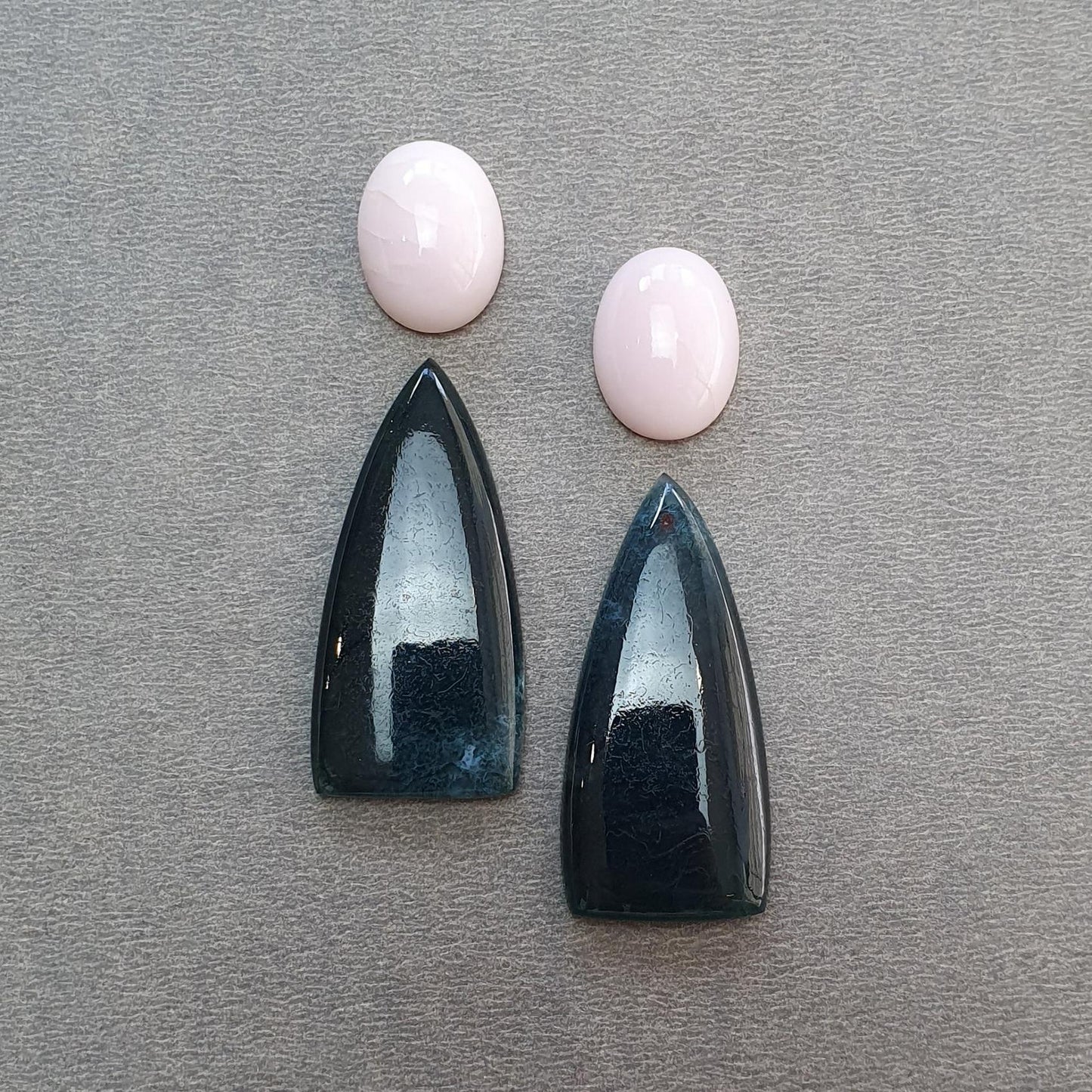 Moss Agate Chrysoprase & Opal Gemstone Step Cut Cabochon : Natural Untreated Bi-Color Agate Triangle Olav Shape 4pcs Set
