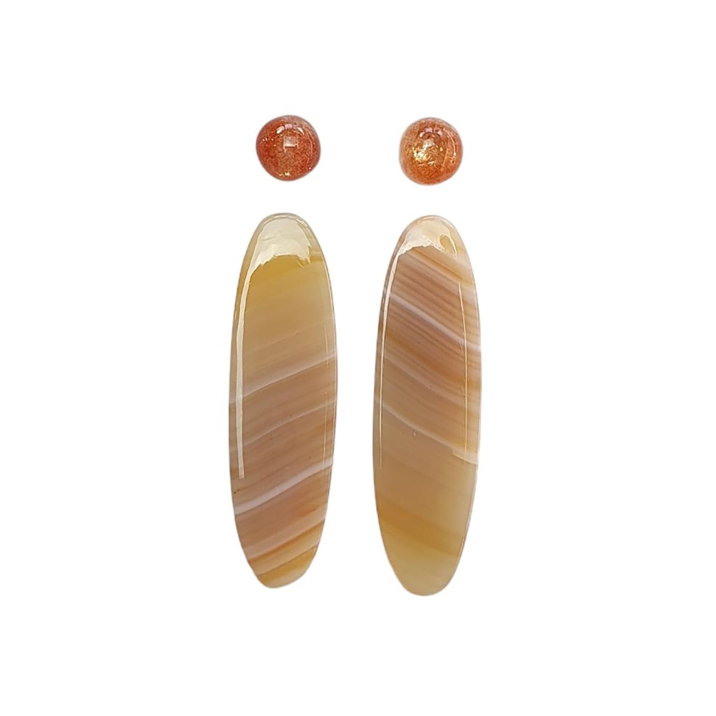Botswana Agate Sunstone & Peach Moonstone Gemstone Rose Cut Cabochon : Natural Untreated Bi-Color Agate Egg Oval Shape 4pcs Set