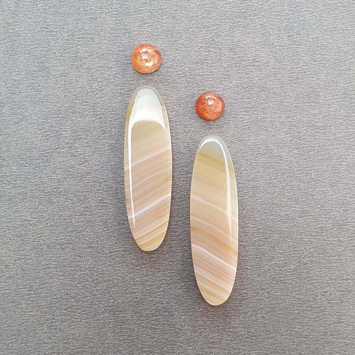Botswana Agate Sunstone & Peach Moonstone Gemstone Rose Cut Cabochon : Natural Untreated Bi-Color Agate Egg Oval Shape 4pcs Set