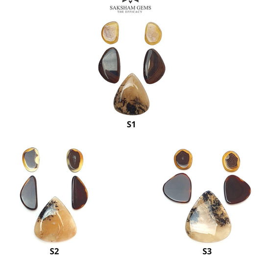 Tiger Dendrite & Botswana Agate Gemstone Cabochon : Natural Untreated Bi-Color Agate Triangle Uneven Shape 5pcs Set