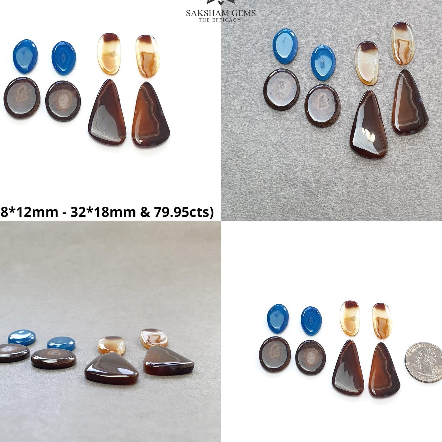 BOTSWANA AGATE Gemstone Cabochon : Natural Color Enhanced Bi-Color Agate Uneven Shape 8pcs Set