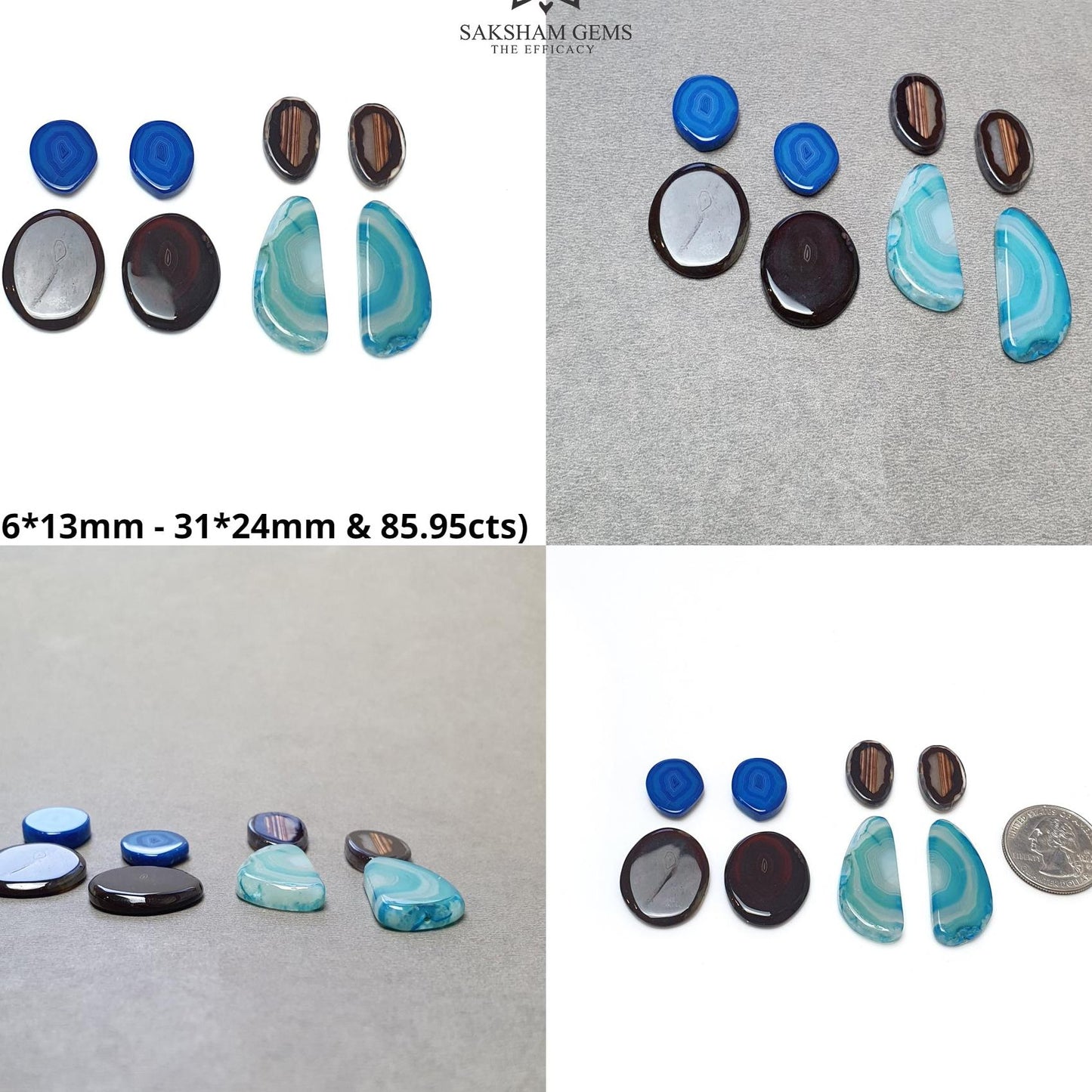 BOTSWANA AGATE Gemstone Cabochon : Natural Color Enhanced Bi-Color Agate Uneven Shape 8pcs Set