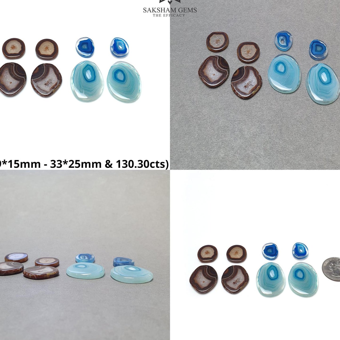 BOTSWANA AGATE Gemstone Cabochon : Natural Color Enhanced Bi-Color Agate Uneven Shape 8pcs Set