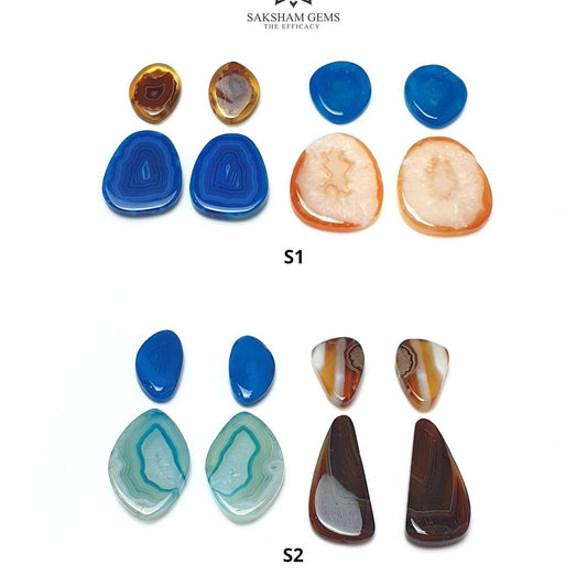 BOTSWANA AGATE Gemstone Cabochon : Natural Color Enhanced Bi-Color Agate Uneven Shape 8pcs Set