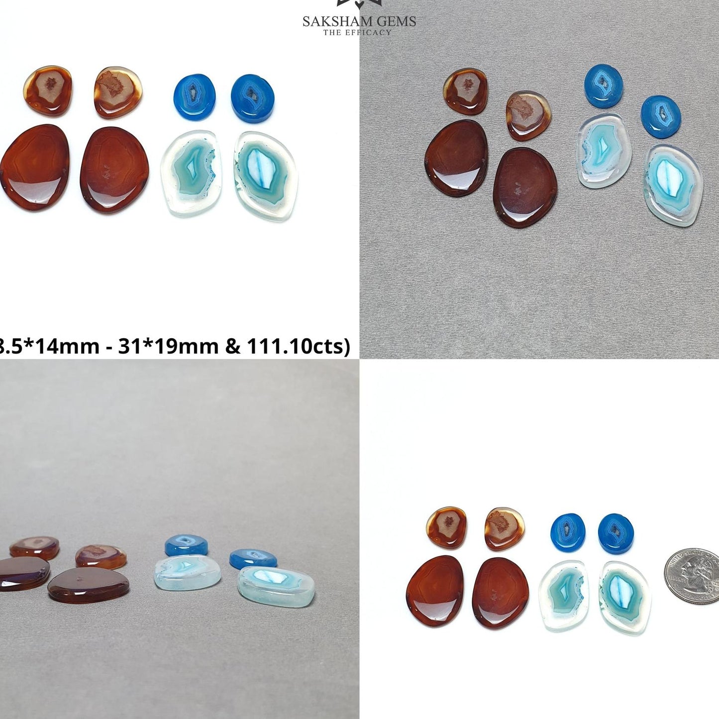 BOTSWANA AGATE Gemstone Cabochon : Natural Color Enhanced Bi-Color Agate Uneven Shape 8pcs Set