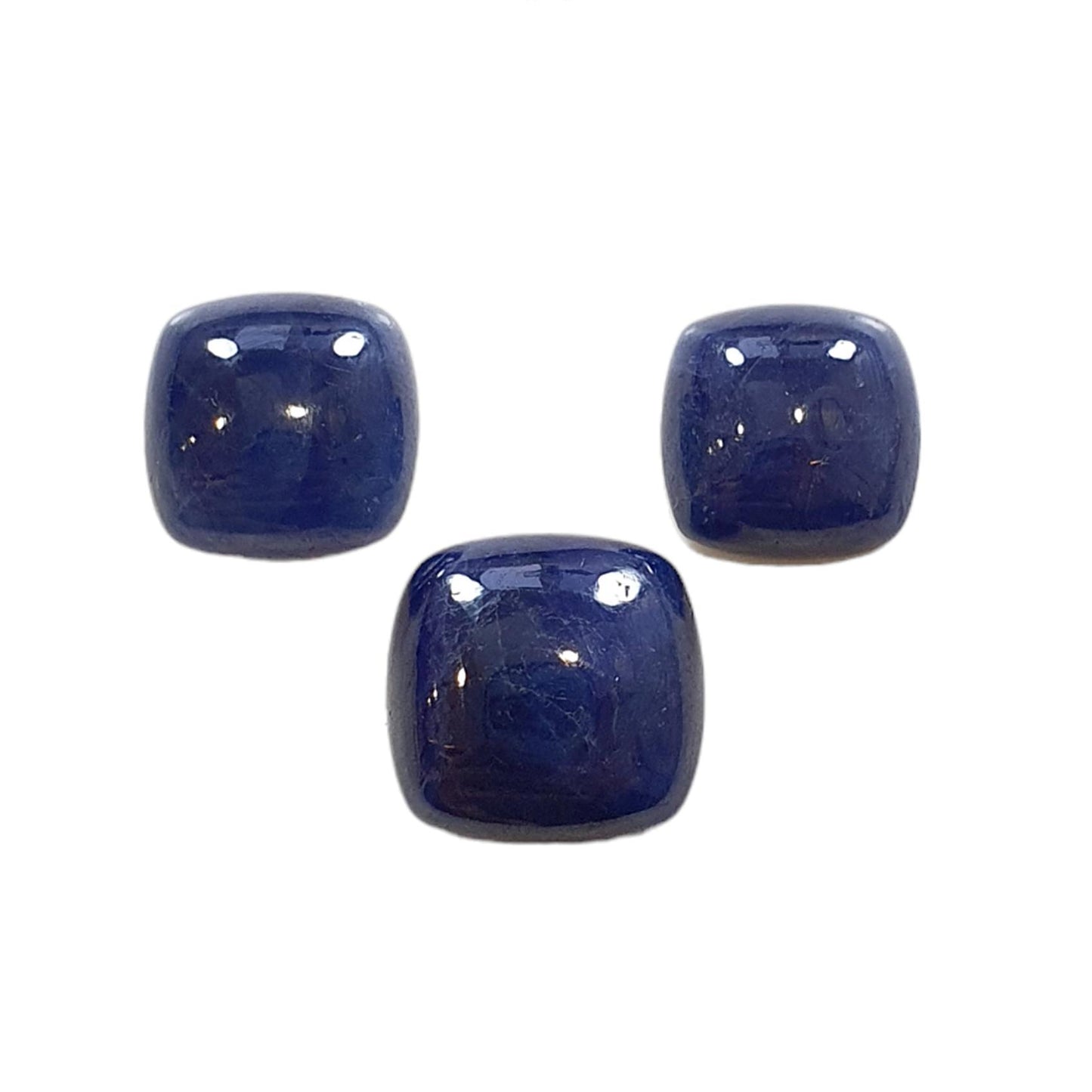 BLUE SAPPHIRE Gemstone Cabochon : 38.50cts Natural Untreated Unheated Sapphire Cushion Shape 12*14mm - 15*17mm 3pcs