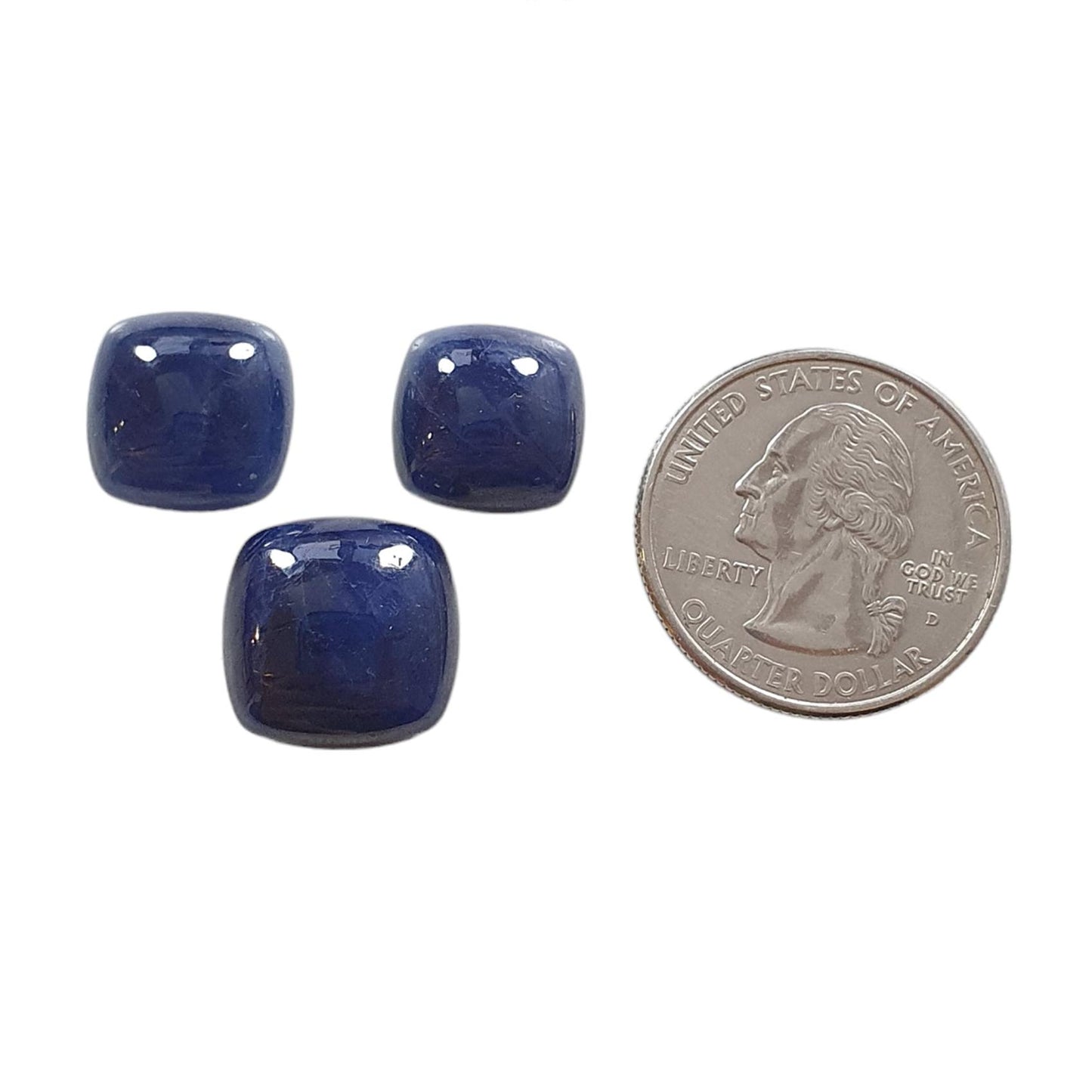 BLUE SAPPHIRE Gemstone Cabochon : 38.50cts Natural Untreated Unheated Sapphire Cushion Shape 12*14mm - 15*17mm 3pcs