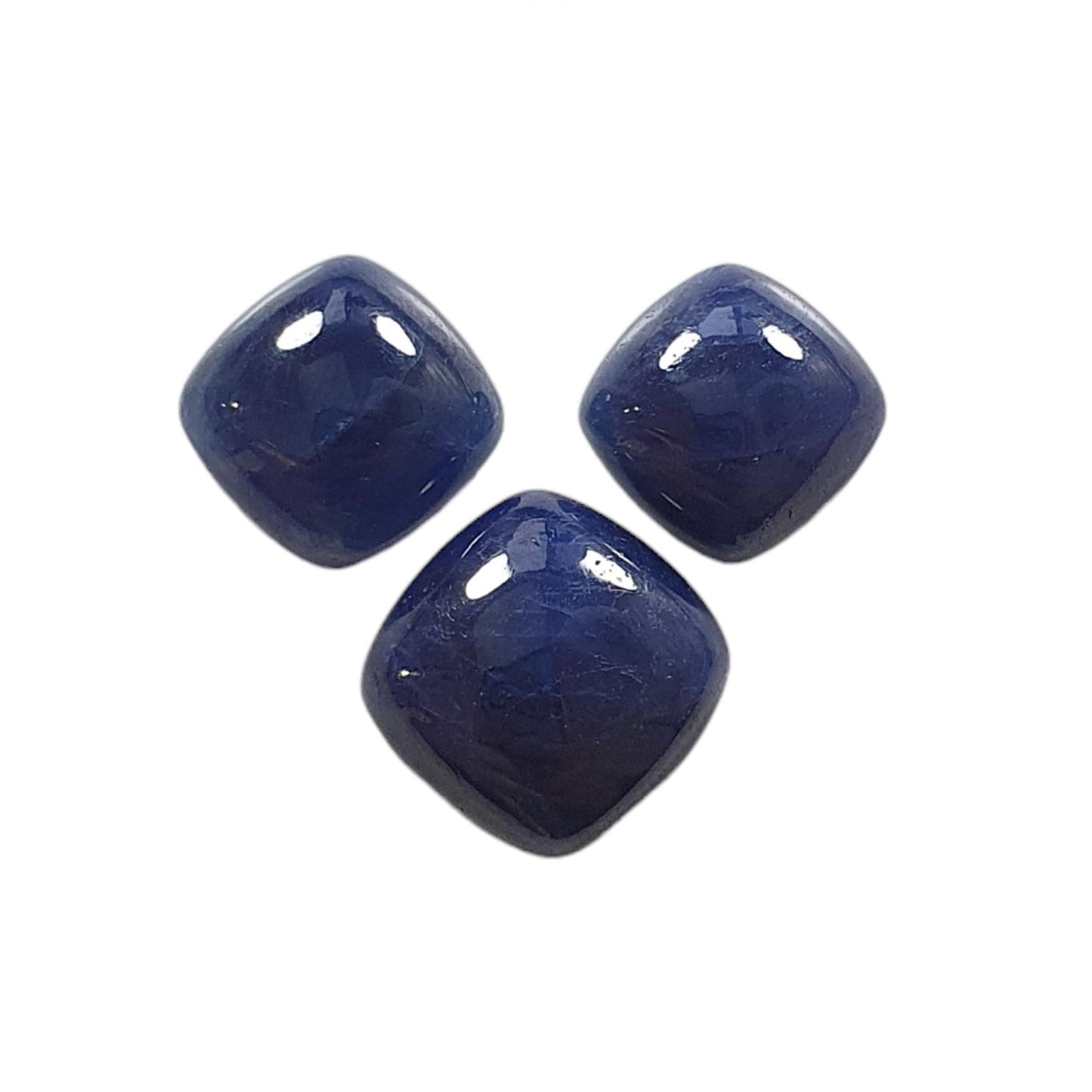BLUE SAPPHIRE Gemstone Cabochon : 38.50cts Natural Untreated Unheated Sapphire Cushion Shape 12*14mm - 15*17mm 3pcs