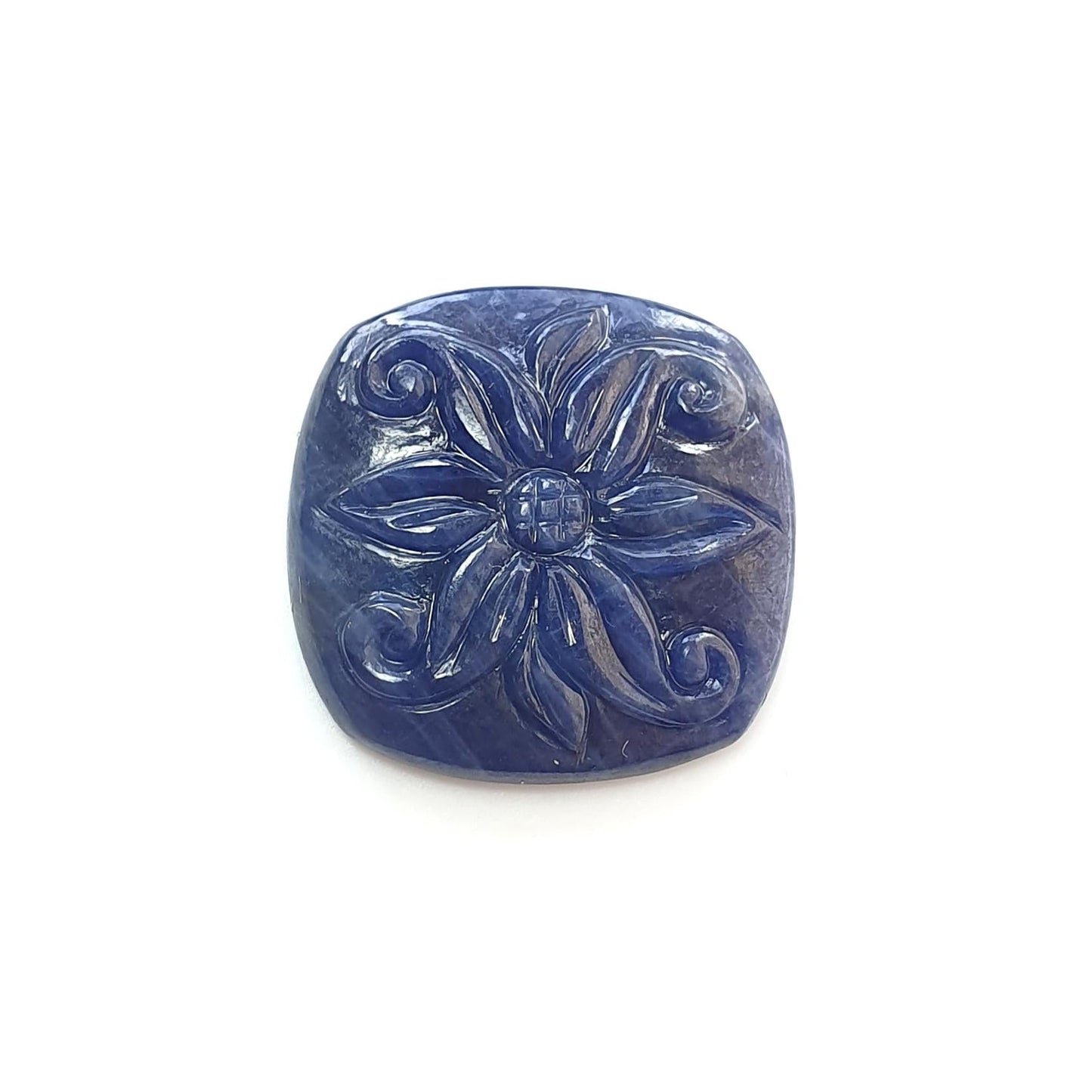 Blue Sapphire Gemstone Carving : 21.20cts Natural Untreated Unheated Sapphire Hand Carved Cushion Shape 20*23mm