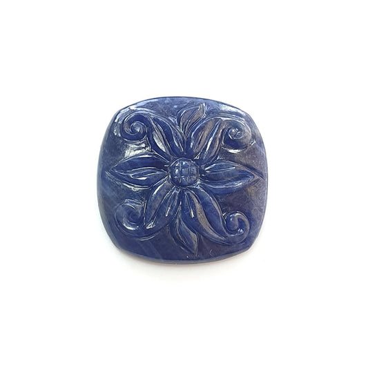 Blue Sapphire Gemstone Carving : 21.20cts Natural Untreated Unheated Sapphire Hand Carved Cushion Shape 20*23mm