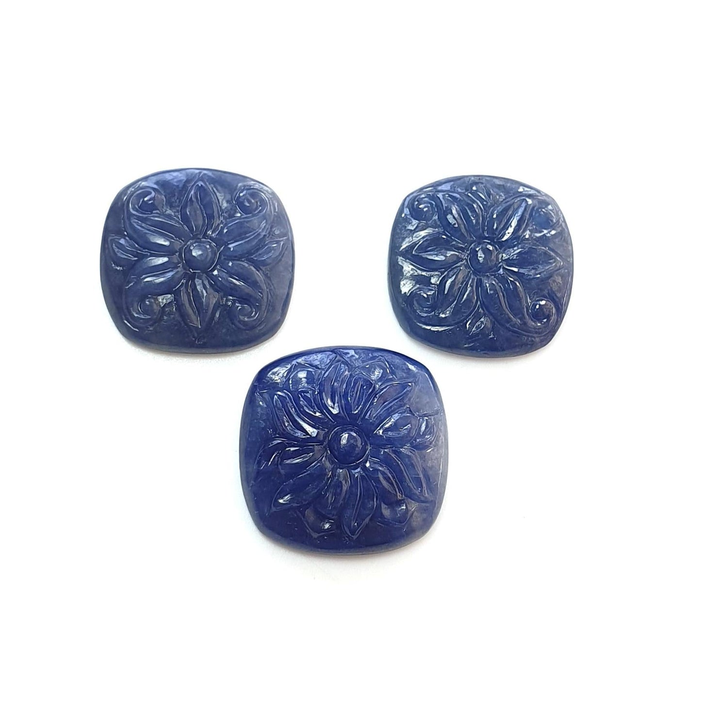 Blue Sapphire Gemstone Carving : 45.00cts Natural Untreated Unheated Sapphire Hand Carved Cushion Shape 16*18mm - 17*19mm 3pcs
