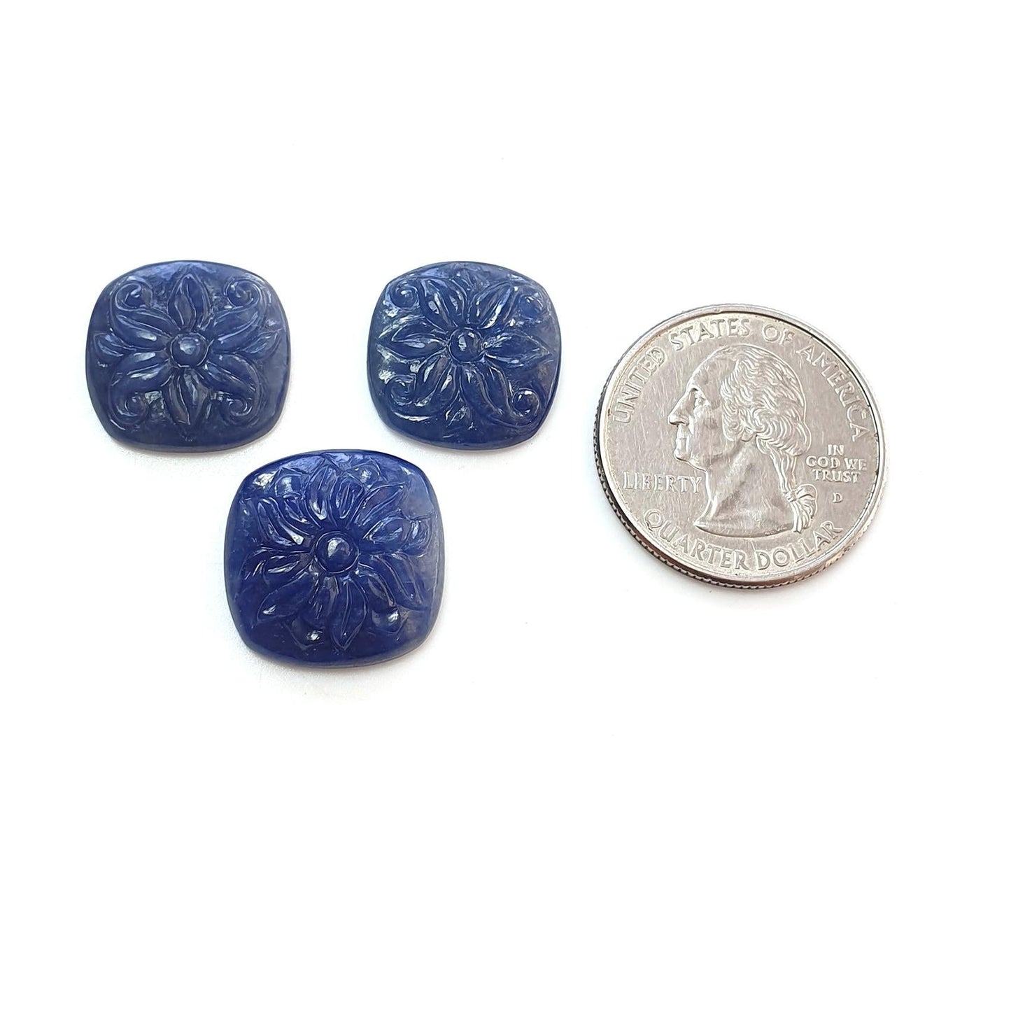 Blue Sapphire Gemstone Carving : 45.00cts Natural Untreated Unheated Sapphire Hand Carved Cushion Shape 16*18mm - 17*19mm 3pcs