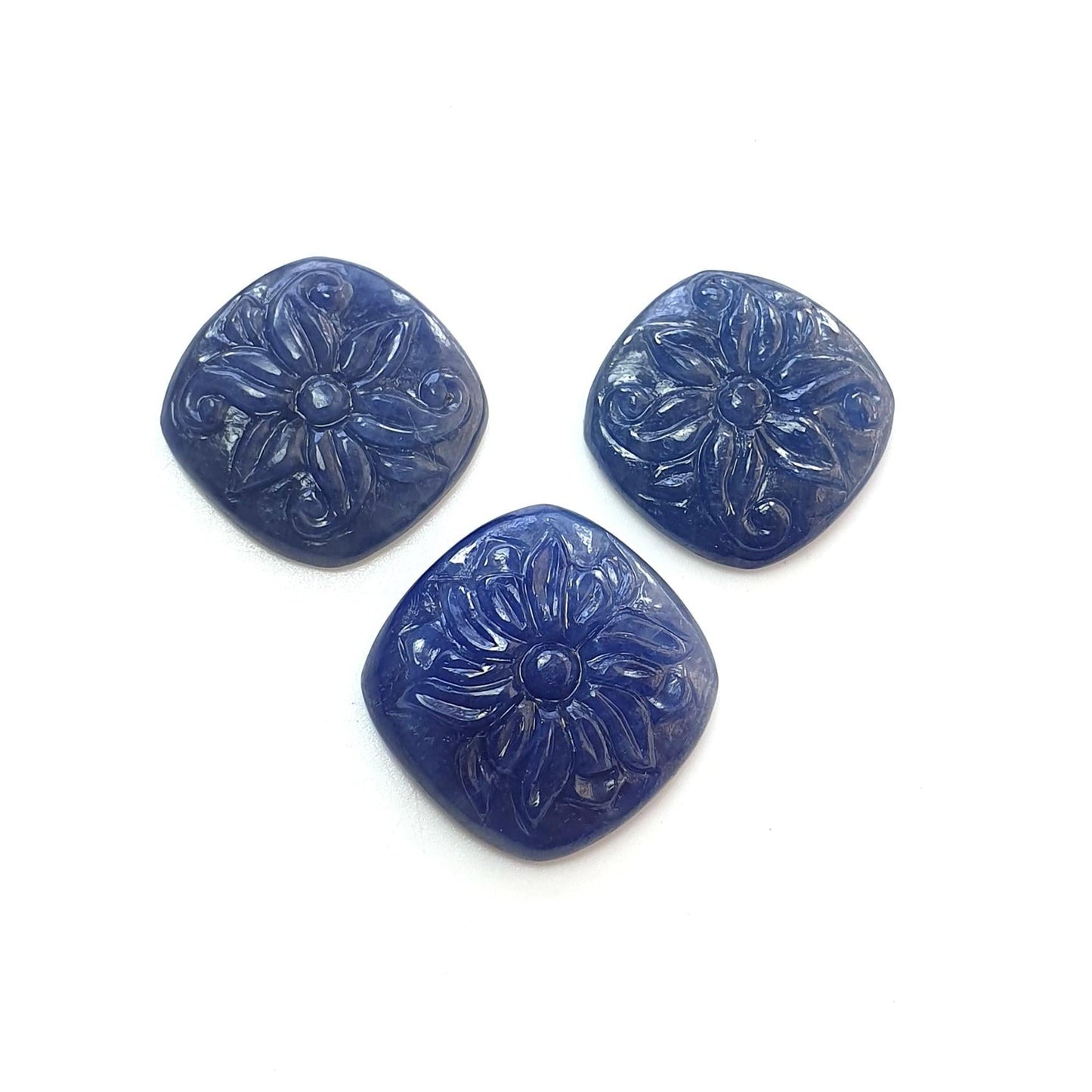 Blue Sapphire Gemstone Carving : 45.00cts Natural Untreated Unheated Sapphire Hand Carved Cushion Shape 16*18mm - 17*19mm 3pcs