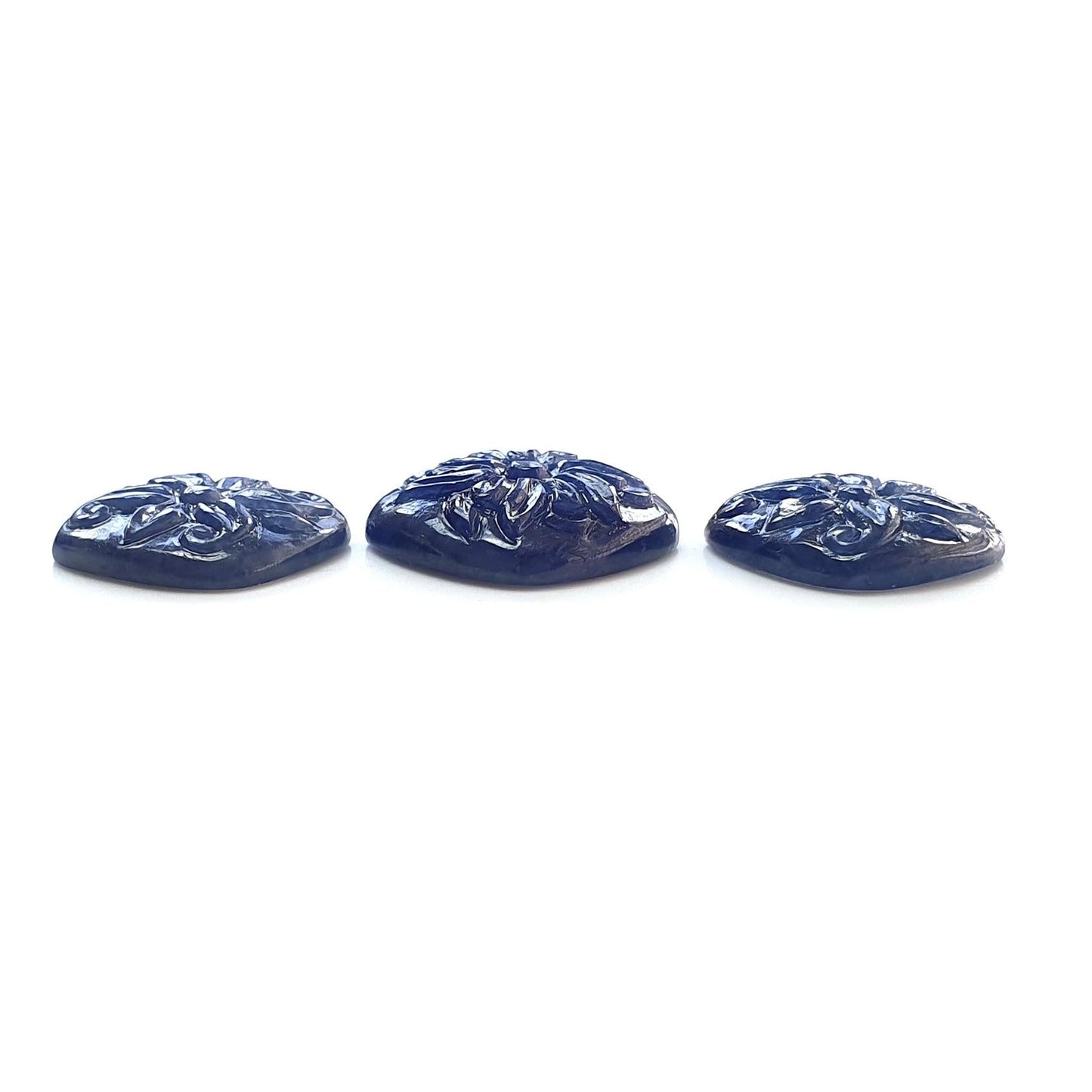 Blue Sapphire Gemstone Carving : 45.00cts Natural Untreated Unheated Sapphire Hand Carved Cushion Shape 16*18mm - 17*19mm 3pcs