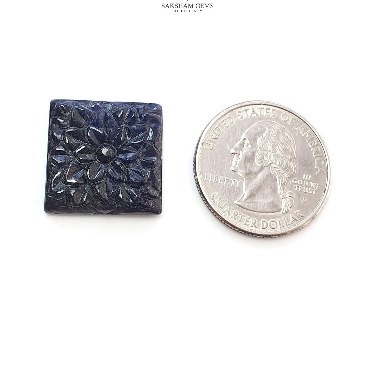 Deep Blue Sapphire Gemstone Carving : 27.00cts Natural Untreated Unheated Sapphire Hand Carved Square Shape 19*27mm