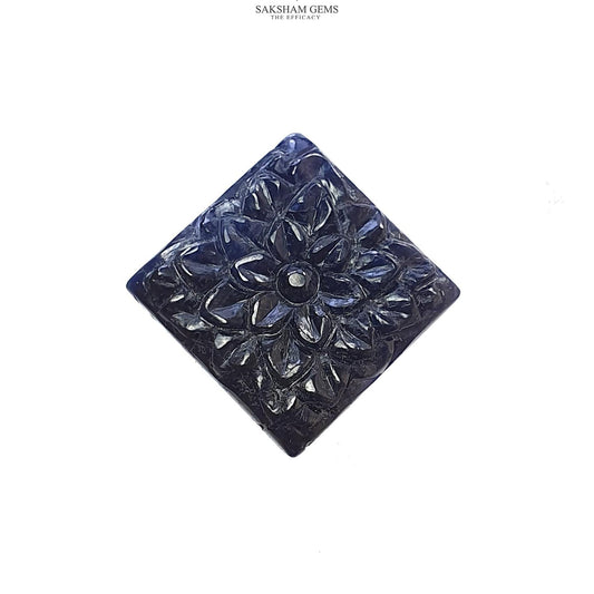 Deep Blue Sapphire Gemstone Carving : 27.00cts Natural Untreated Unheated Sapphire Hand Carved Square Shape 19*27mm