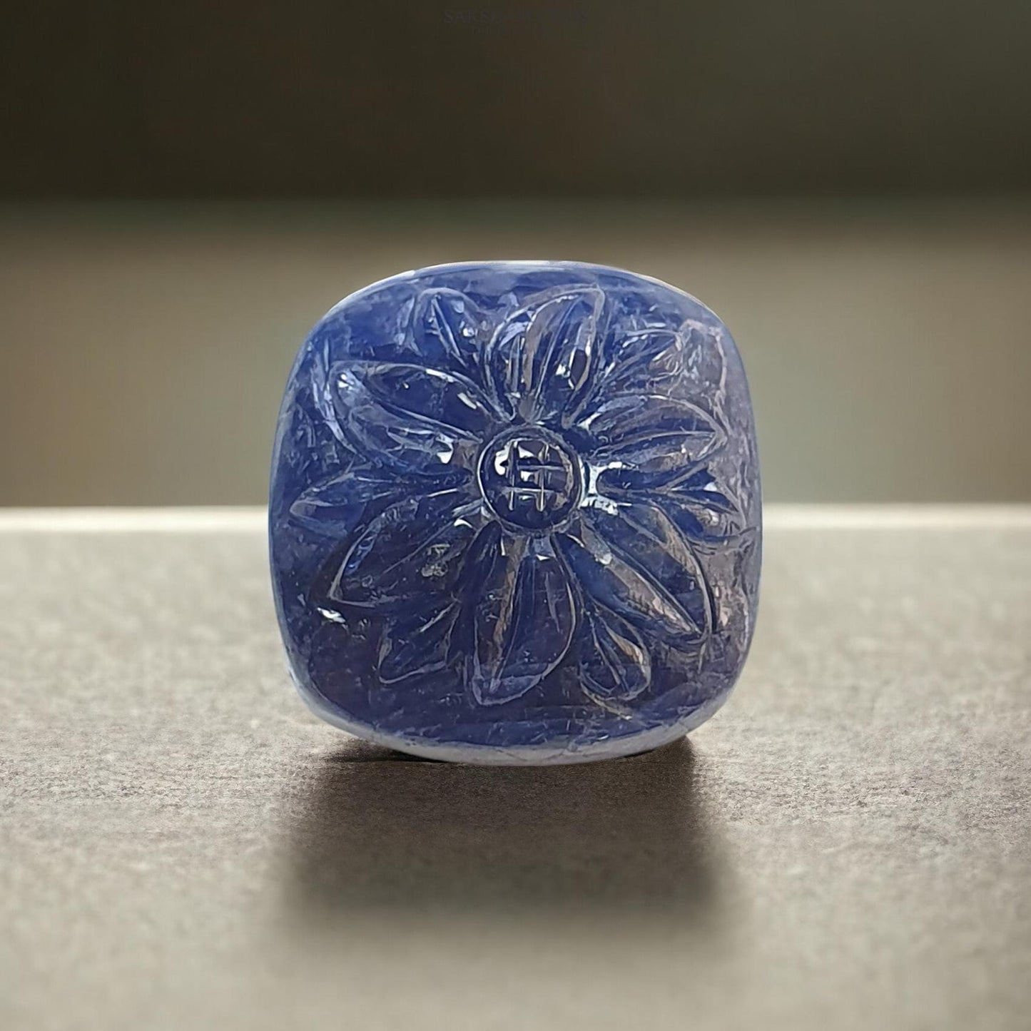 Blue Sapphire Gemstone Carving : 28.30cts Natural Untreated Unheated Sapphire Hand Carved Cushion Shape 18*20mm