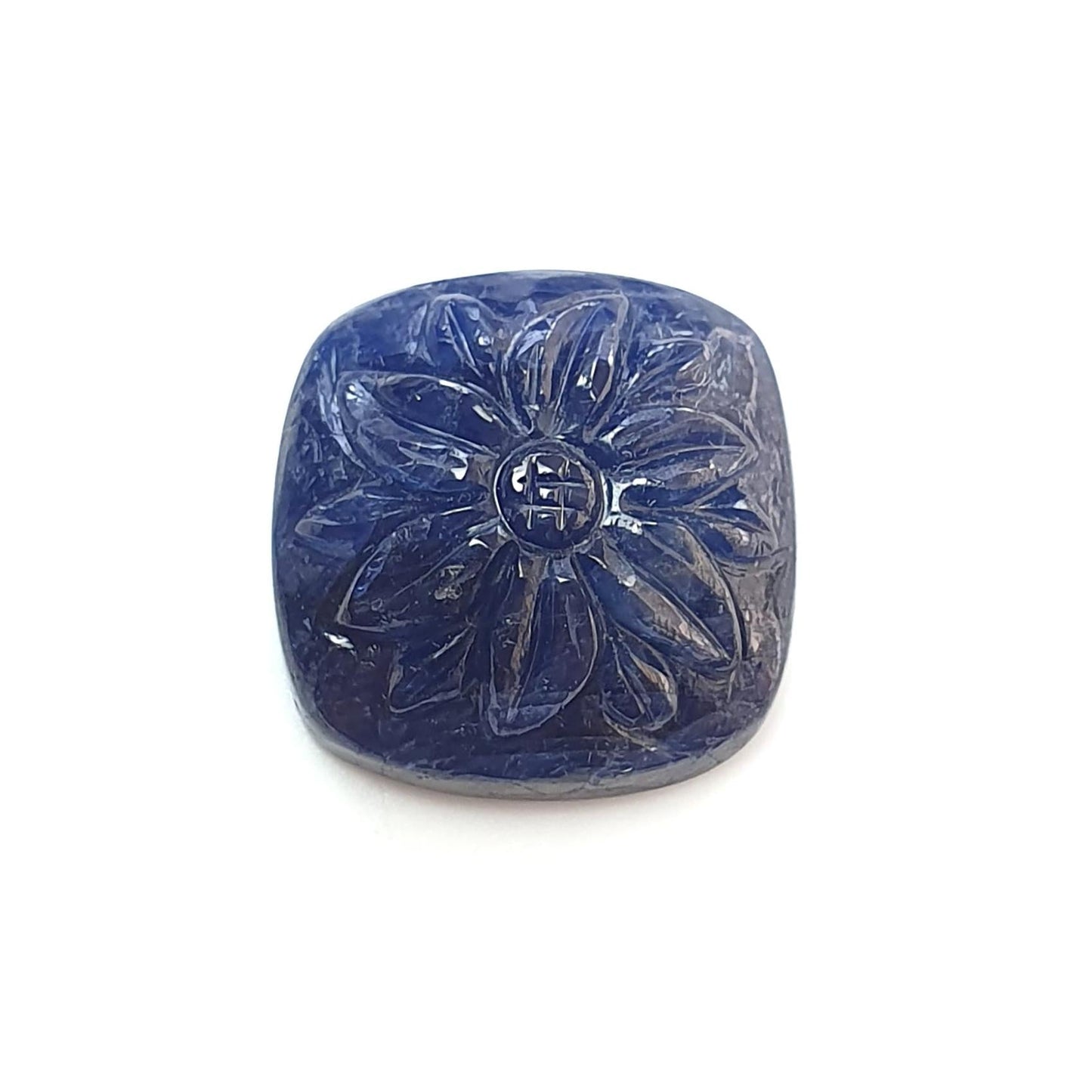 Blue Sapphire Gemstone Carving : 28.30cts Natural Untreated Unheated Sapphire Hand Carved Cushion Shape 18*20mm