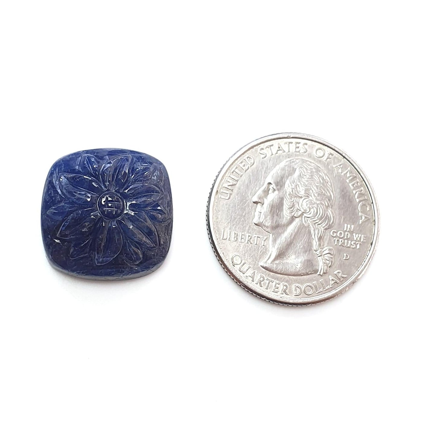 Blue Sapphire Gemstone Carving : 28.30cts Natural Untreated Unheated Sapphire Hand Carved Cushion Shape 18*20mm