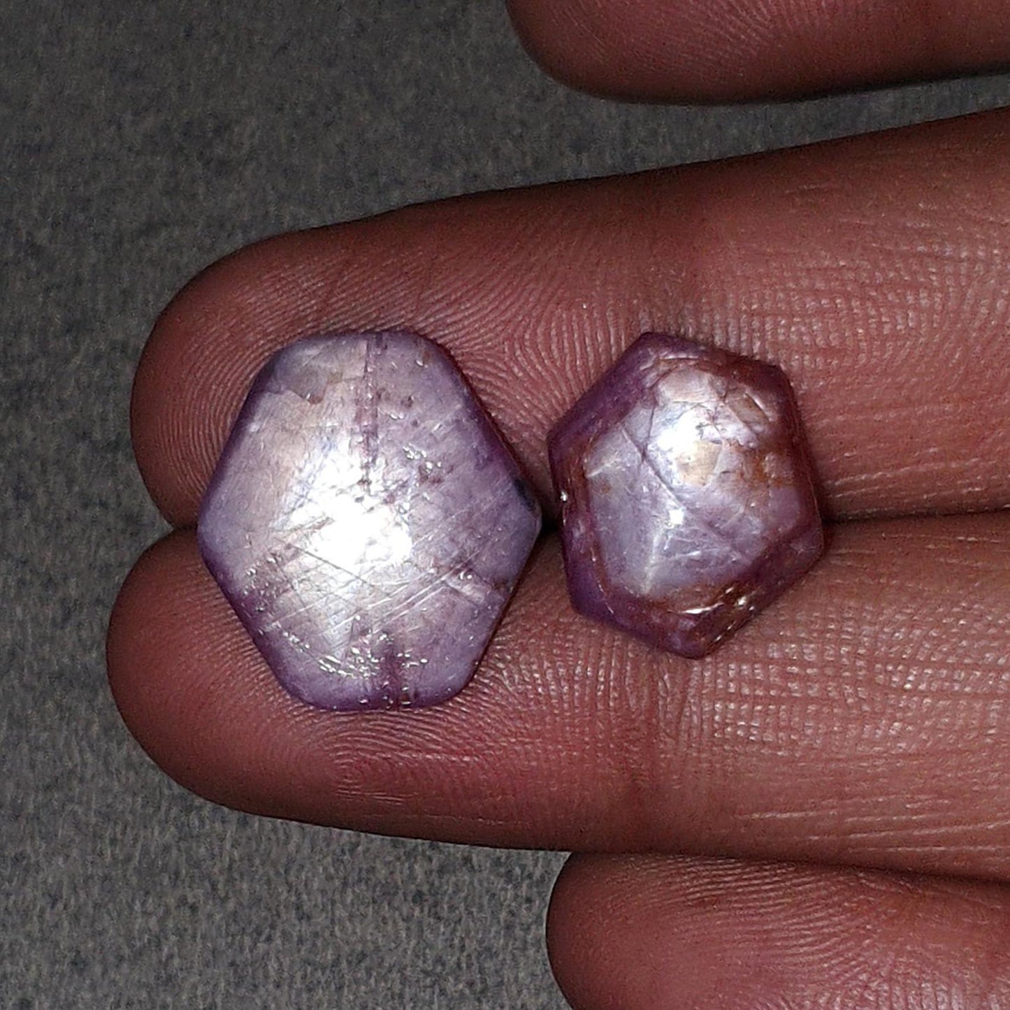 Star Trapiche Ruby Gemstone Cabochon : 22.80cts Natural Untreated Unheated 6Ray Star Ruby Hexagon Shape 15*12mm - 17.5*15mm 2pcs