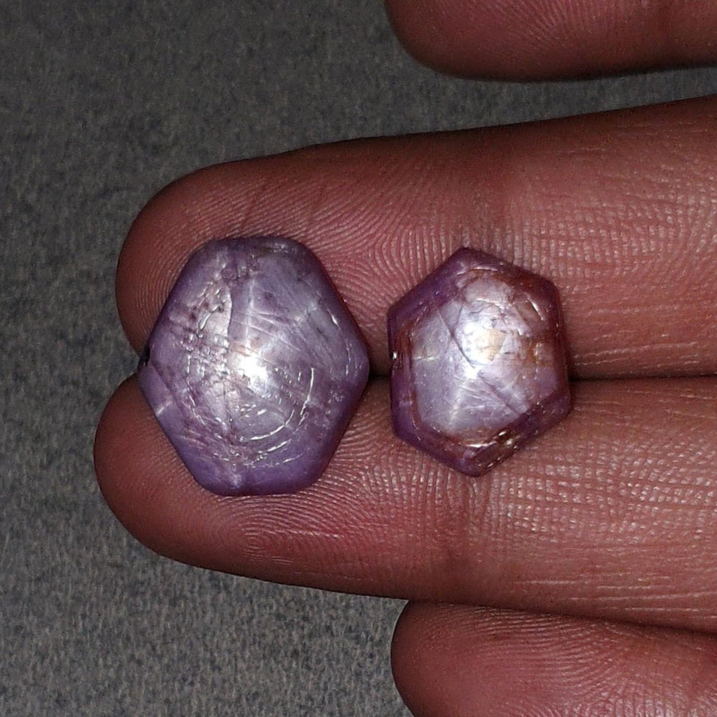 Star Trapiche Ruby Gemstone Cabochon : 22.80cts Natural Untreated Unheated 6Ray Star Ruby Hexagon Shape 15*12mm - 17.5*15mm 2pcs