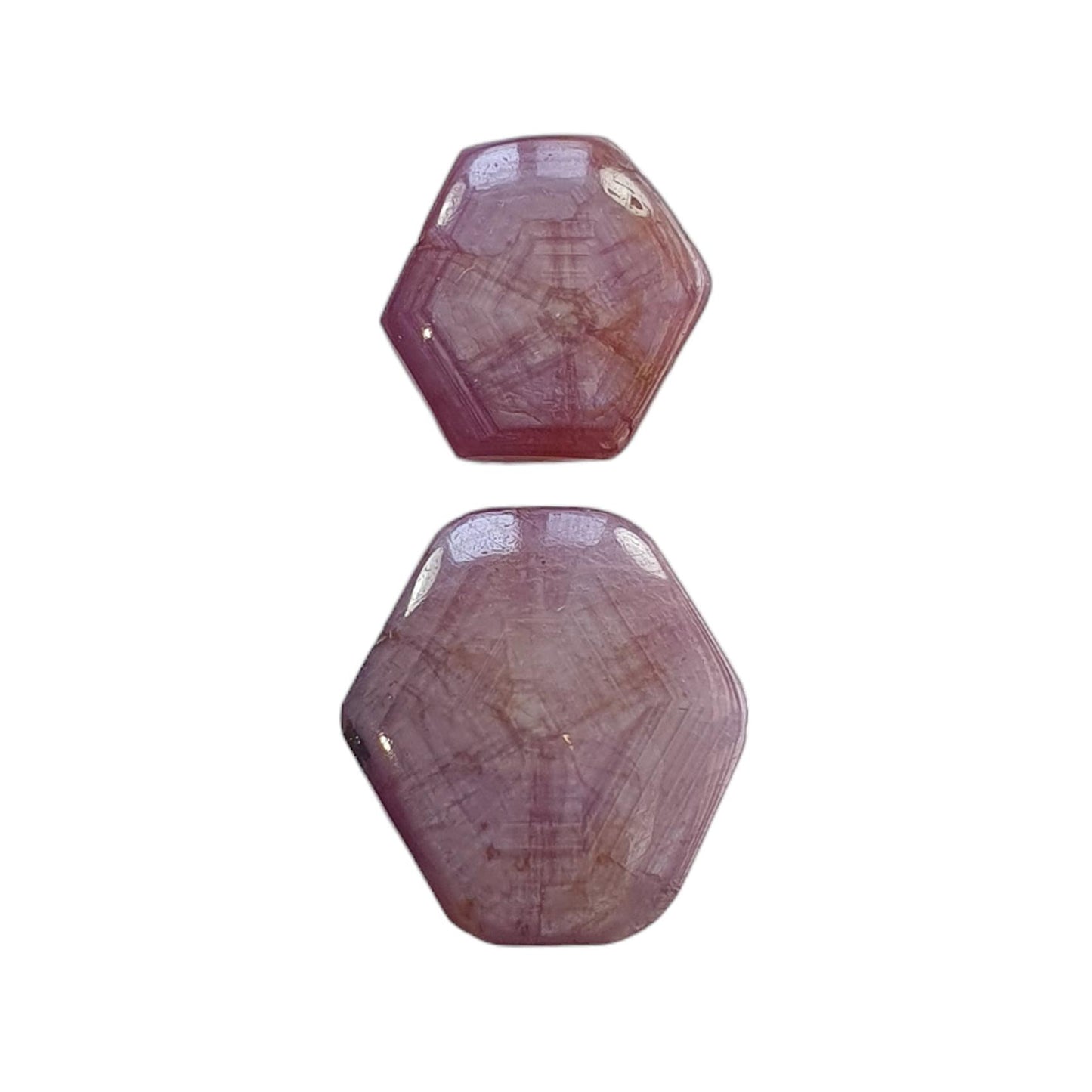 Star Trapiche Ruby Gemstone Cabochon : 22.80cts Natural Untreated Unheated 6Ray Star Ruby Hexagon Shape 15*12mm - 17.5*15mm 2pcs