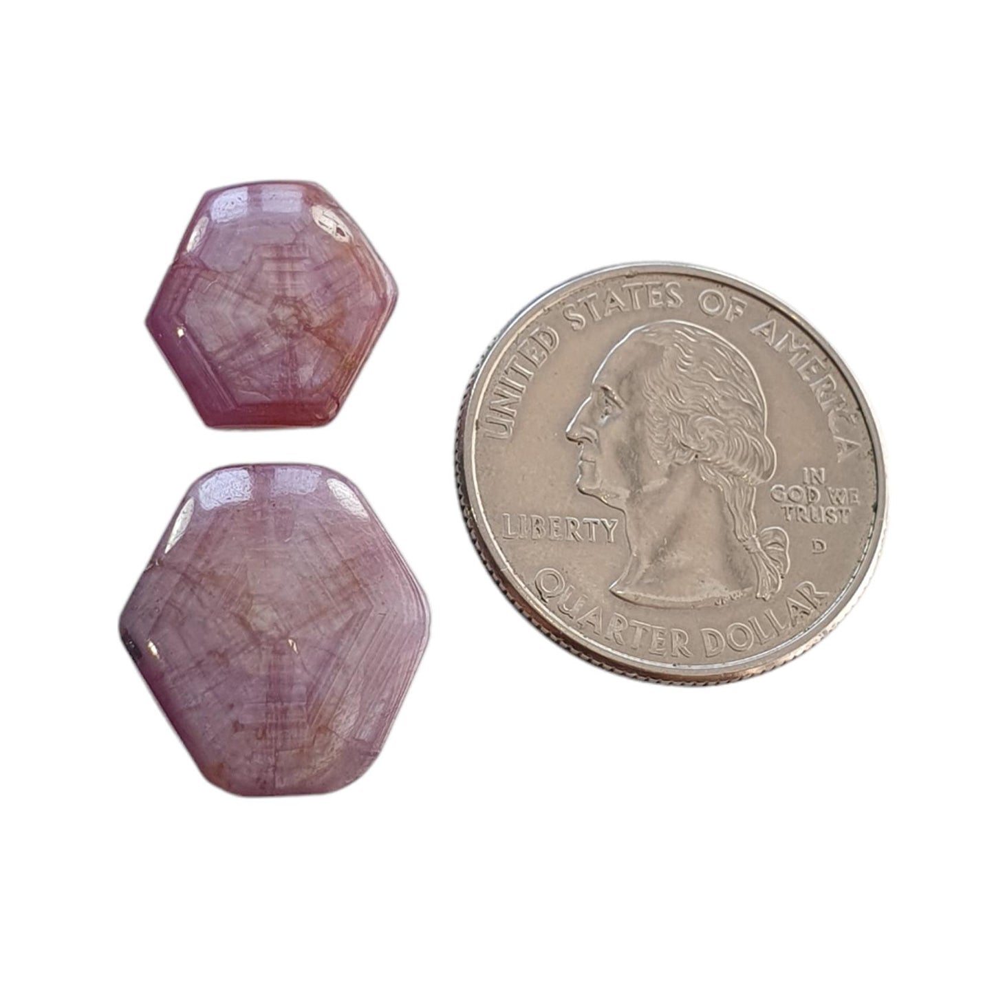 Star Trapiche Ruby Gemstone Cabochon : 22.80cts Natural Untreated Unheated 6Ray Star Ruby Hexagon Shape 15*12mm - 17.5*15mm 2pcs