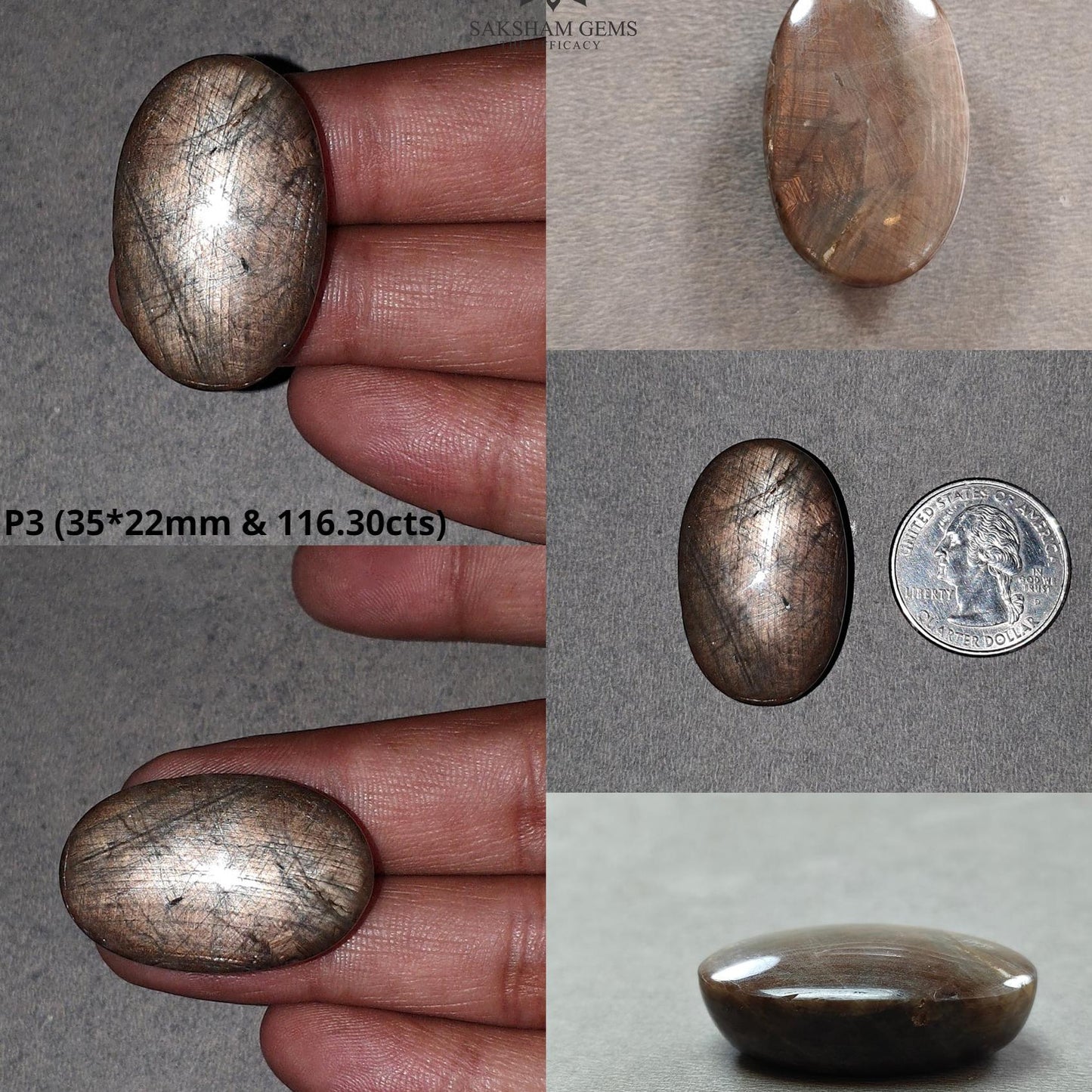 Star Sapphire Gemstone Cabochon : Natural Untreated Golden Brown Chocolate Sapphire 6Ray Star Oval Shape