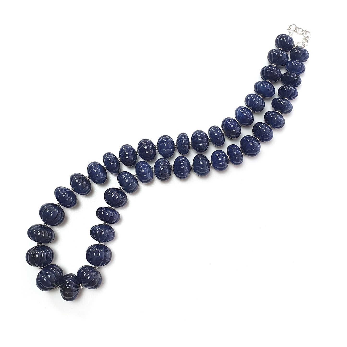 Blue Sapphire Gemstone Melon Beads Necklace : 1379.50cts 925 Sterling Silver Natural Sapphire Hand Carved Rondelle Melon Beads 14mm-19mm 21"