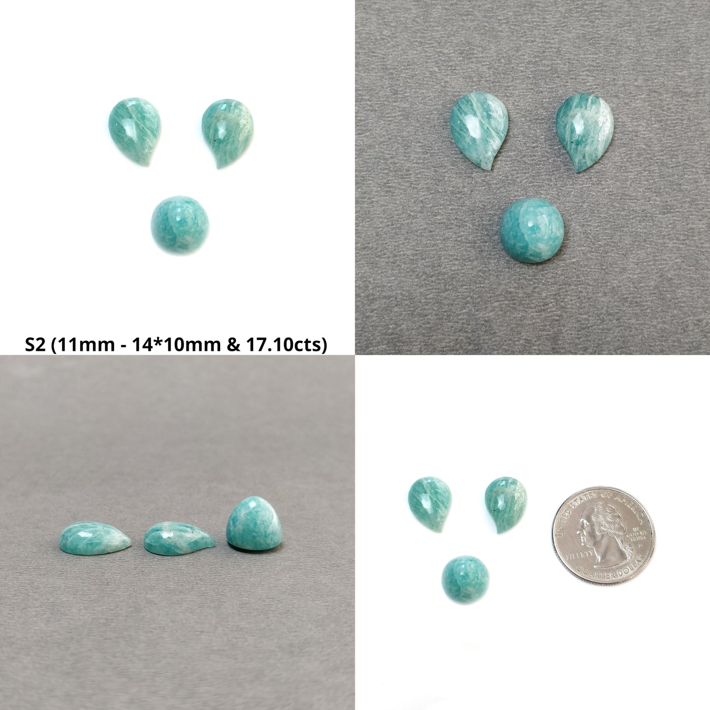 Serpentine Amazonite & Smoky Quartz Gemstone Cabochon : Natural Untreated Unheated Leaf And Bullet Shape Set For Jewelry