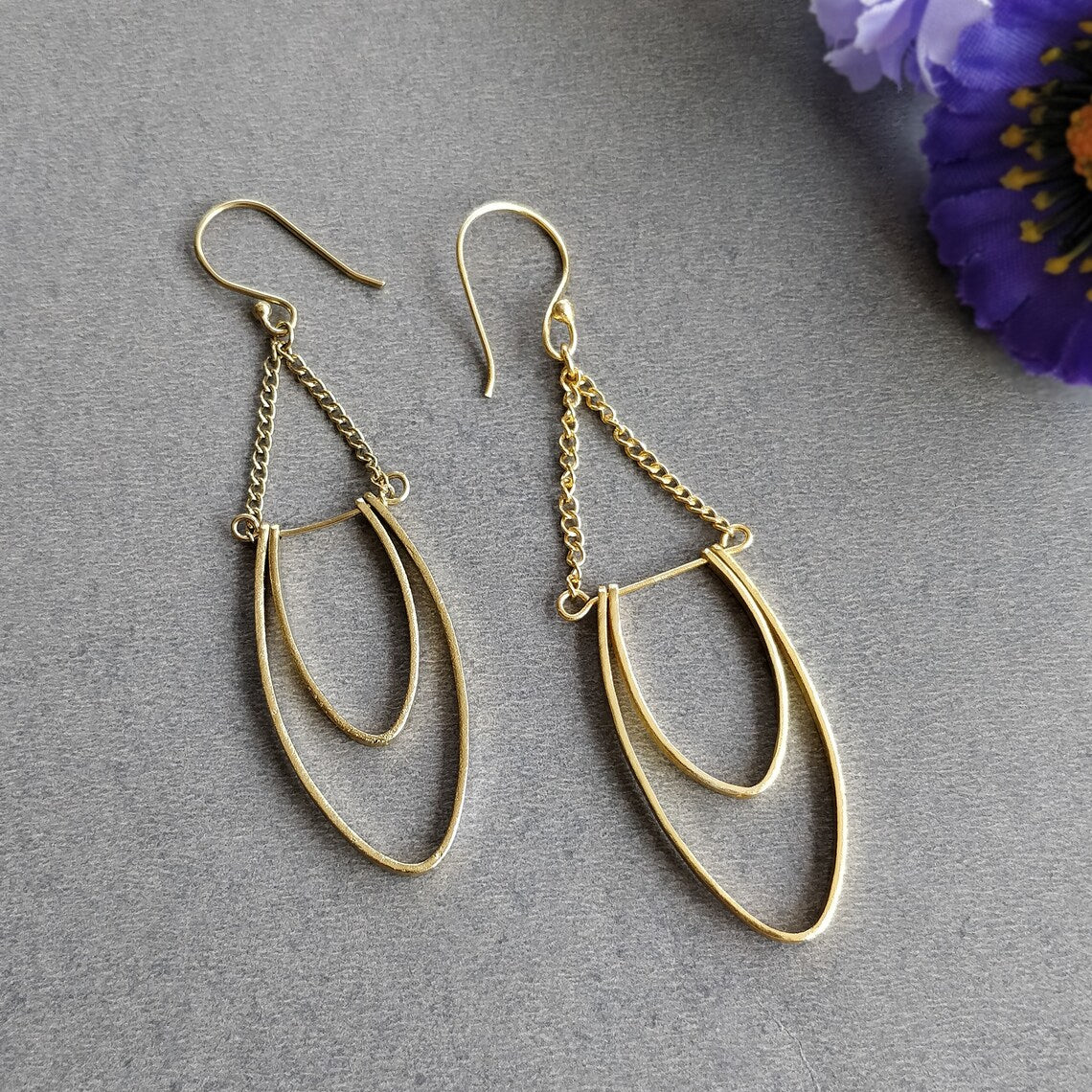 Handmade Brass Earring : 3.00" Gold Plated 5.00GMS Brass Boho Style Chain Drop Dangle Hook Earring Gift For Her
