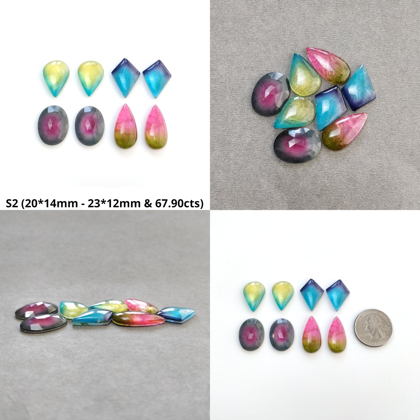 Quartz Doublet Gemstone Cabochon & Rose Cut : Natural Crystal Quartz Oval Pear Uneven Shape 8pcs Set