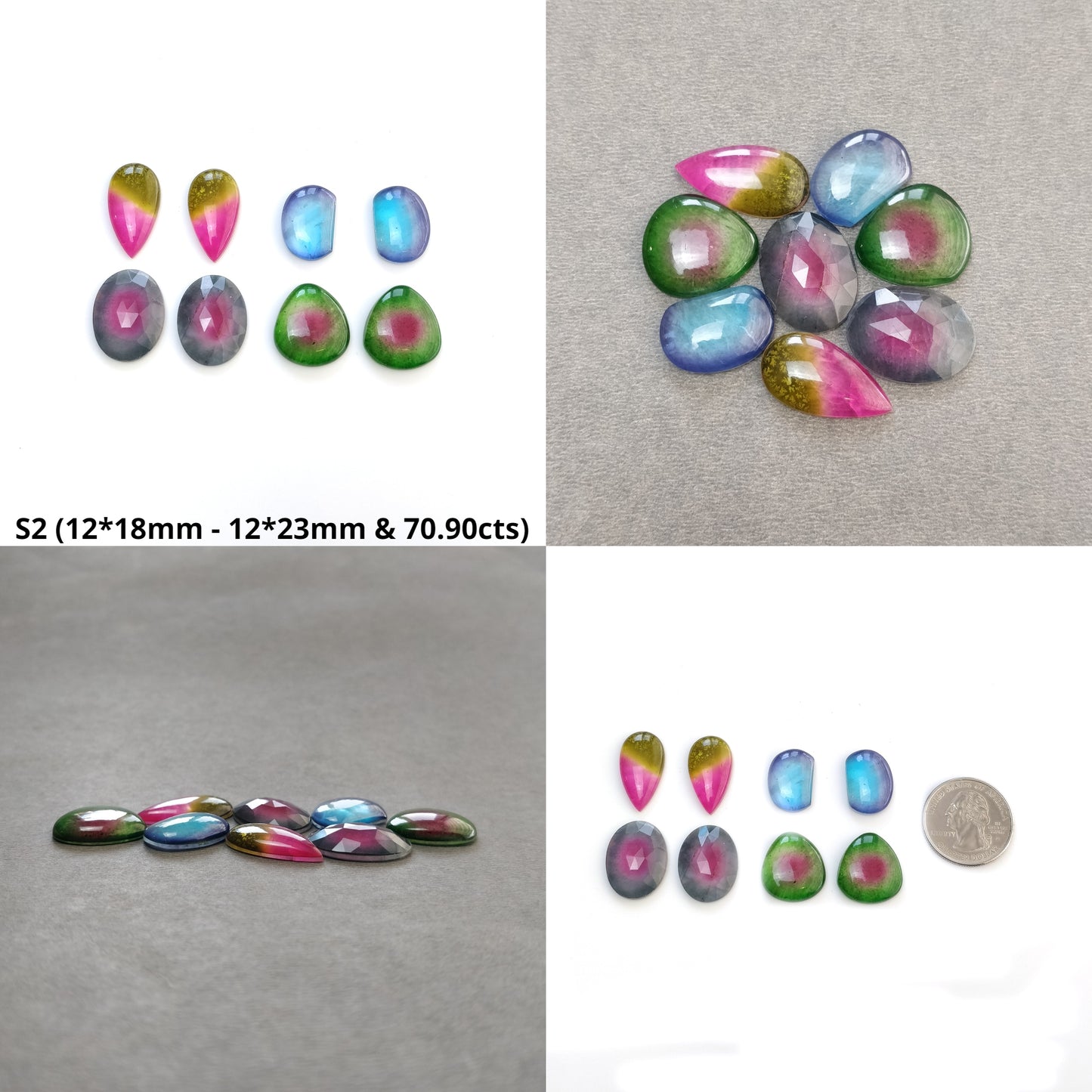 Quartz Doublet Gemstone Cabochon & Rose Cut : Natural Crystal Quartz Oval Pear Uneven Shape 8pcs Set