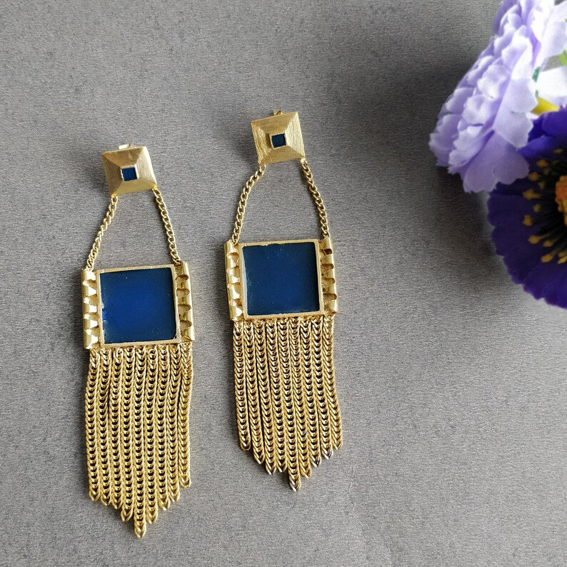 Handmade Brass Earring : 3.5"*1.25" 18k Gold Plated 15.30gms Brass Boho Style Heart Design Drop Dangle Push Back Earring Gift For Her