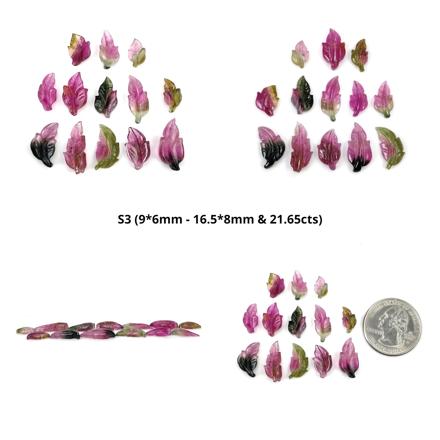 Watermelon TOURMALINE Gemstone Carving : Natural Untreated Unheated Bi-Color Tourmaline Hand Carved Leaf Set