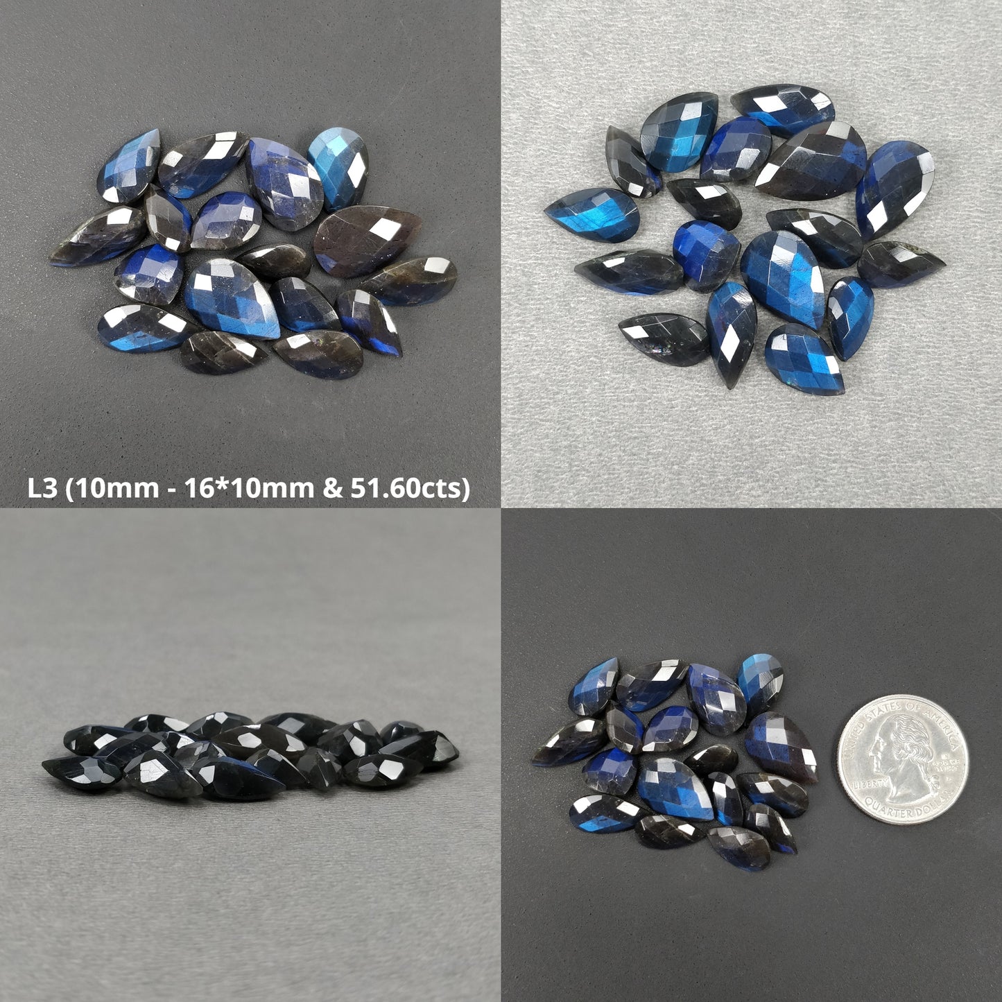 Rainbow Flashing LABRADORITE Gemstone Normal & Checker Cut : Natural Untreated Blue Labradorite Uneven Pear Marquise Shape