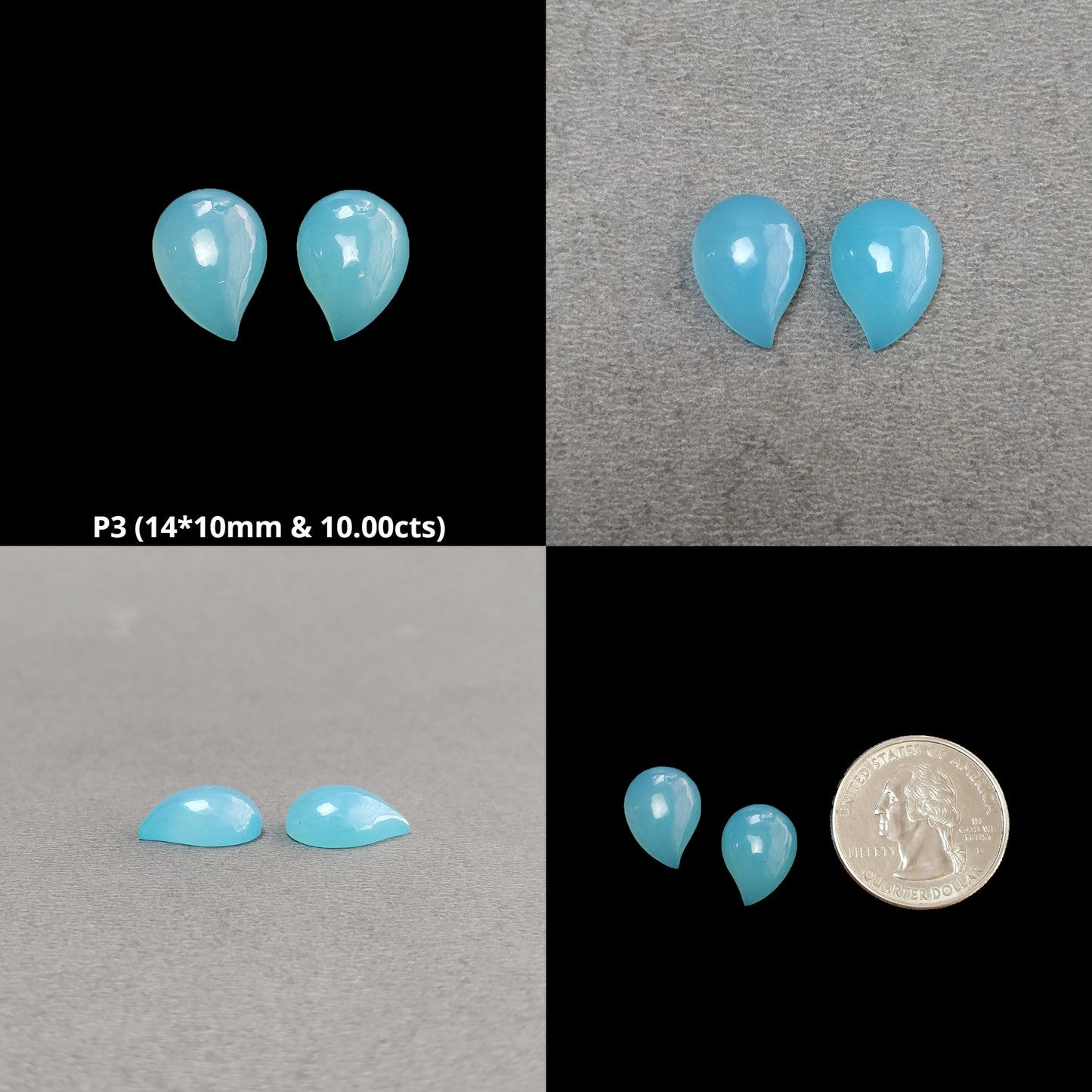 Green Gray & Sky Blue Onyx Gemstone Cabochone : Natural Color Enhanced Onyx  Leaf Shape Pairs