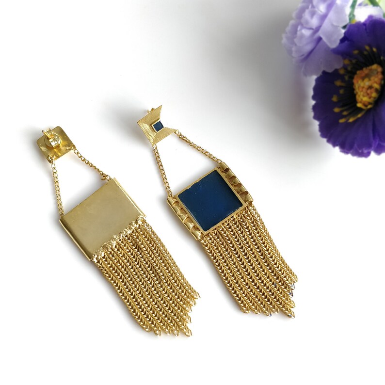 Handmade Brass Earring : 3.5"*1.25" 18k Gold Plated 15.30gms Brass Boho Style Heart Design Drop Dangle Push Back Earring Gift For Her