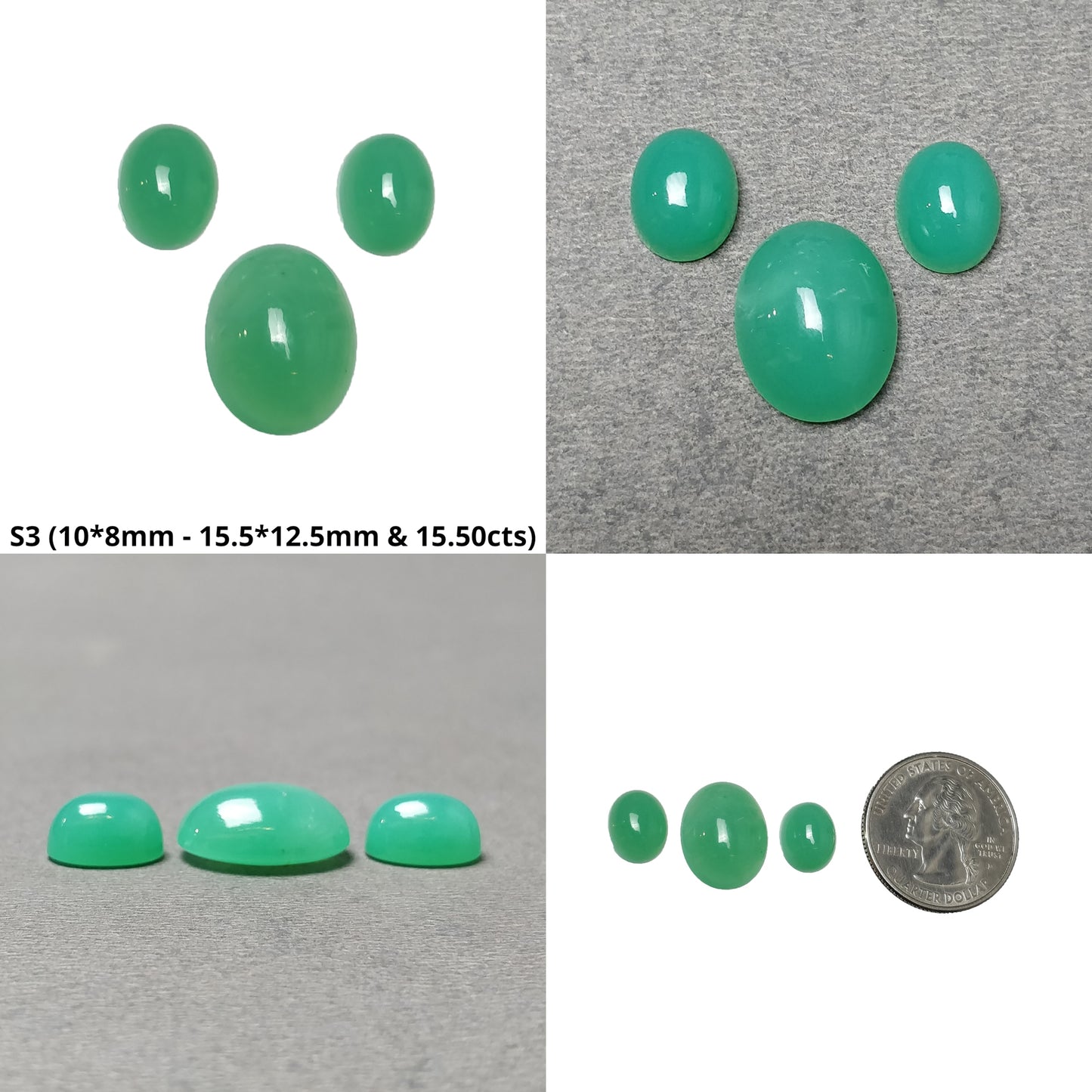 GREEN CHRYSOPRASE Gemstone Cabochon : Natural Untreated Unheated Chrysoprase Oval Shape 3pcs Sets