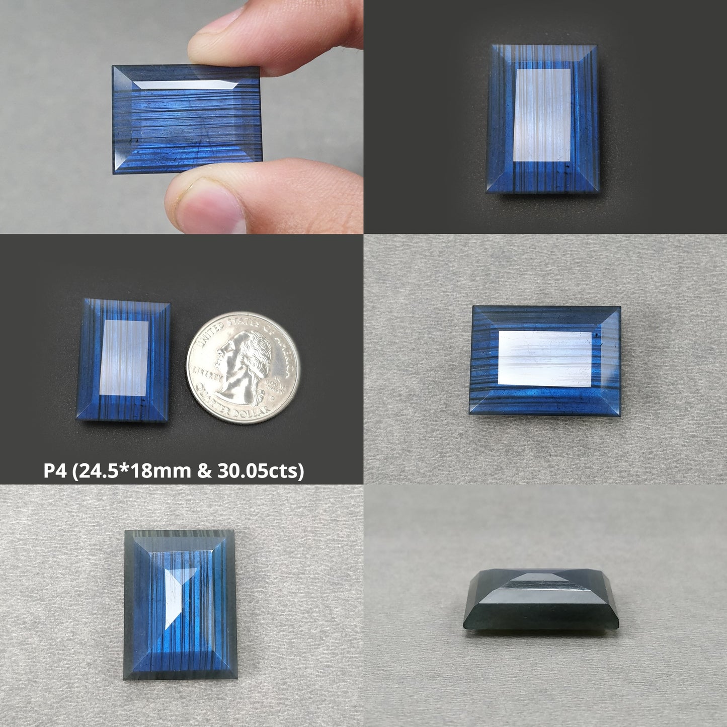 Rainbow Flashing LABRADORITE Gemstone Normal Cut : Natural Untreated Blue Labradorite Baguette Shape