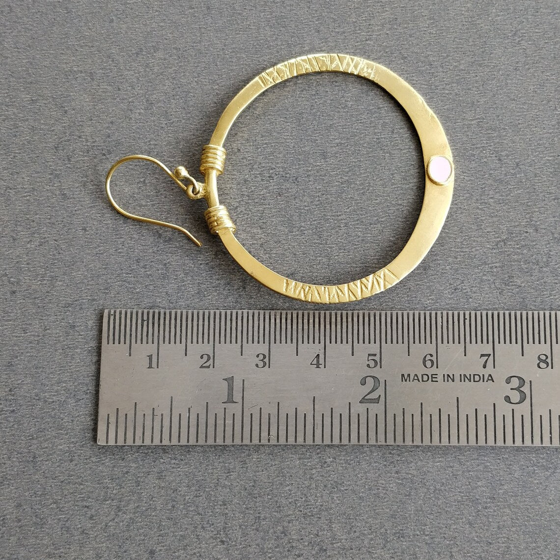 Handmade Brass Earring : 2.25" 18k Gold Plated 10.50gms Pink Enamel Brass Boho Style Hoop Drop Dangle Hook Earring Gift For Her