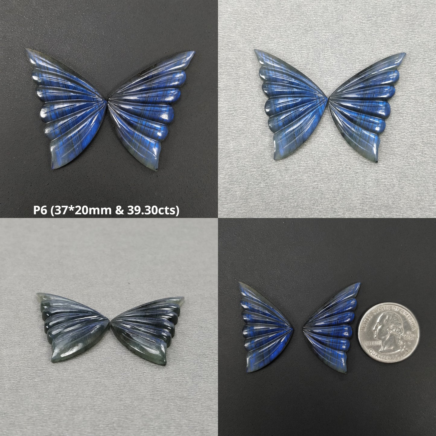 LABRADORITE Gemstone Carving : Natural Untreated Unheated Labradorite Hand Carved Butterfly Sets