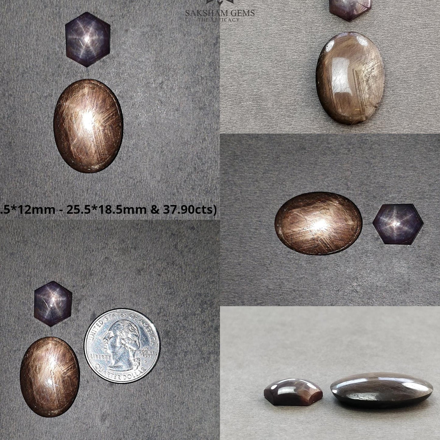 Star Sapphire Gemstone Cabochon : Natural Untreated Golden Brown Chocolate Sapphire 6Ray Star Oval And Egg Shape Sets