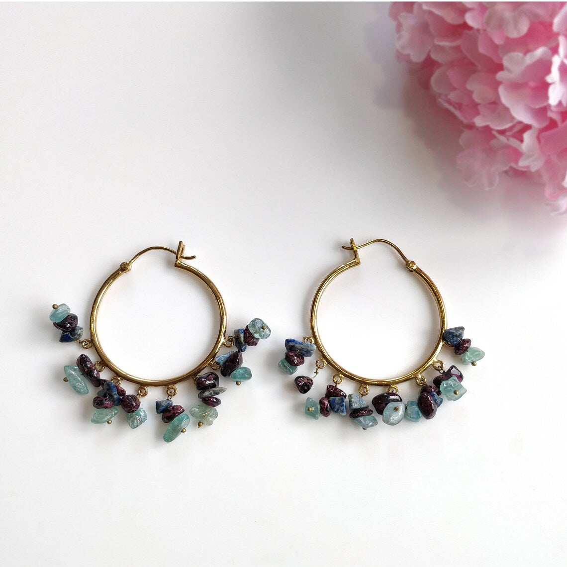 Rhinestone Earring : 2.20" Handmade Brass 18k Gold Plated 20.00gms Round Hoop Design Drop Dangle Hook Earring