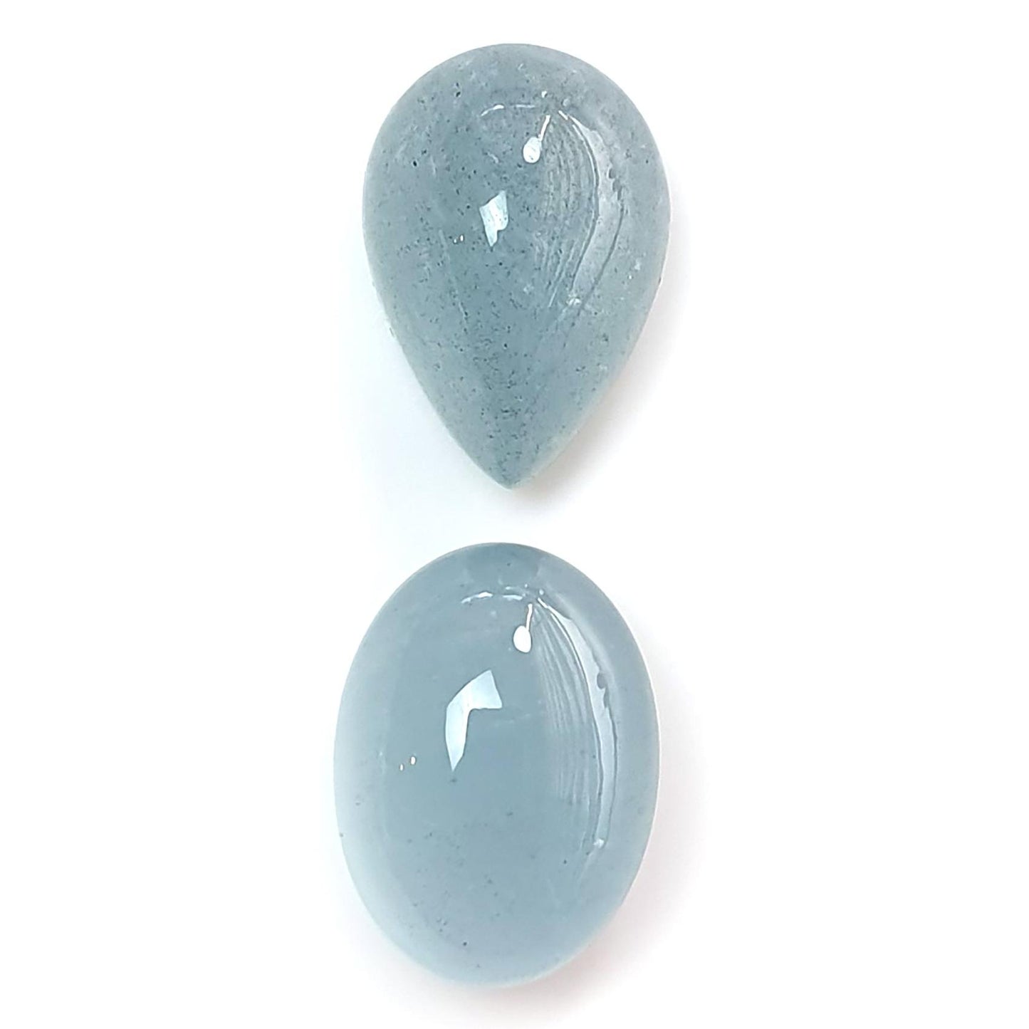 Blue Aquamarine Gemstone Cabochon: Natural Untreated Aquamarine Oval Pear, Cushion Shape Cabochon 2pcs Set For Jewelry March Birthstone