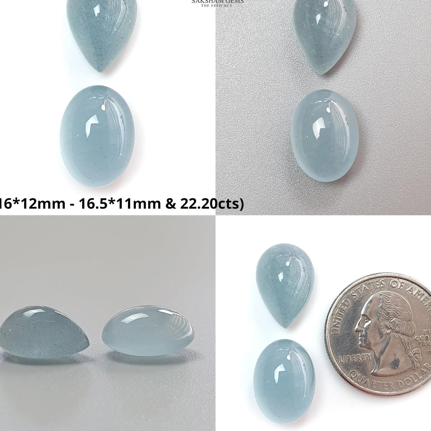 Blue Aquamarine Gemstone Cabochon: Natural Untreated Aquamarine Oval Pear, Cushion Shape Cabochon 2pcs Set For Jewelry March Birthstone
